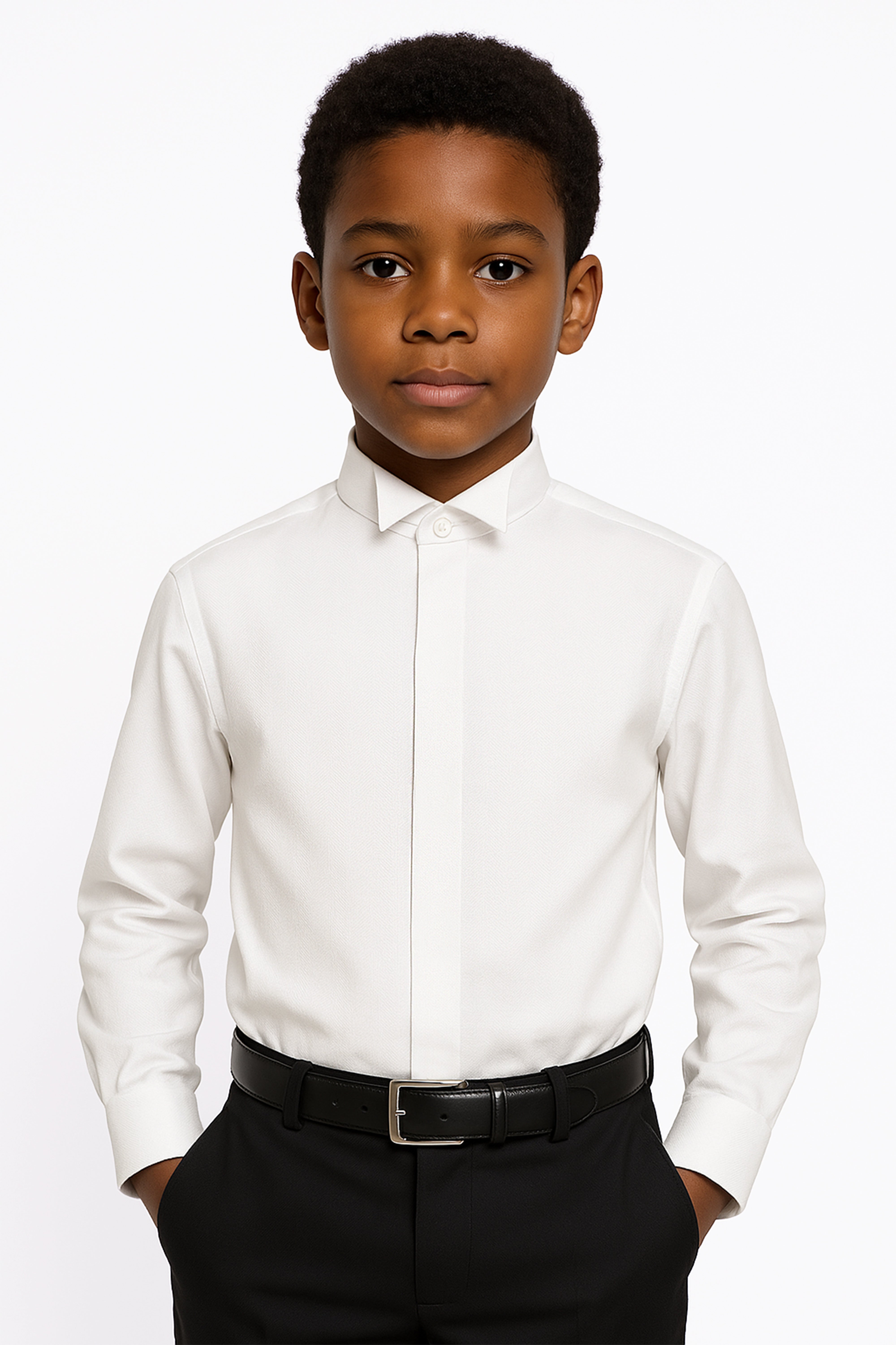 Chemise à col aile en herringbone pour garçons - HARPUT - Ivoire