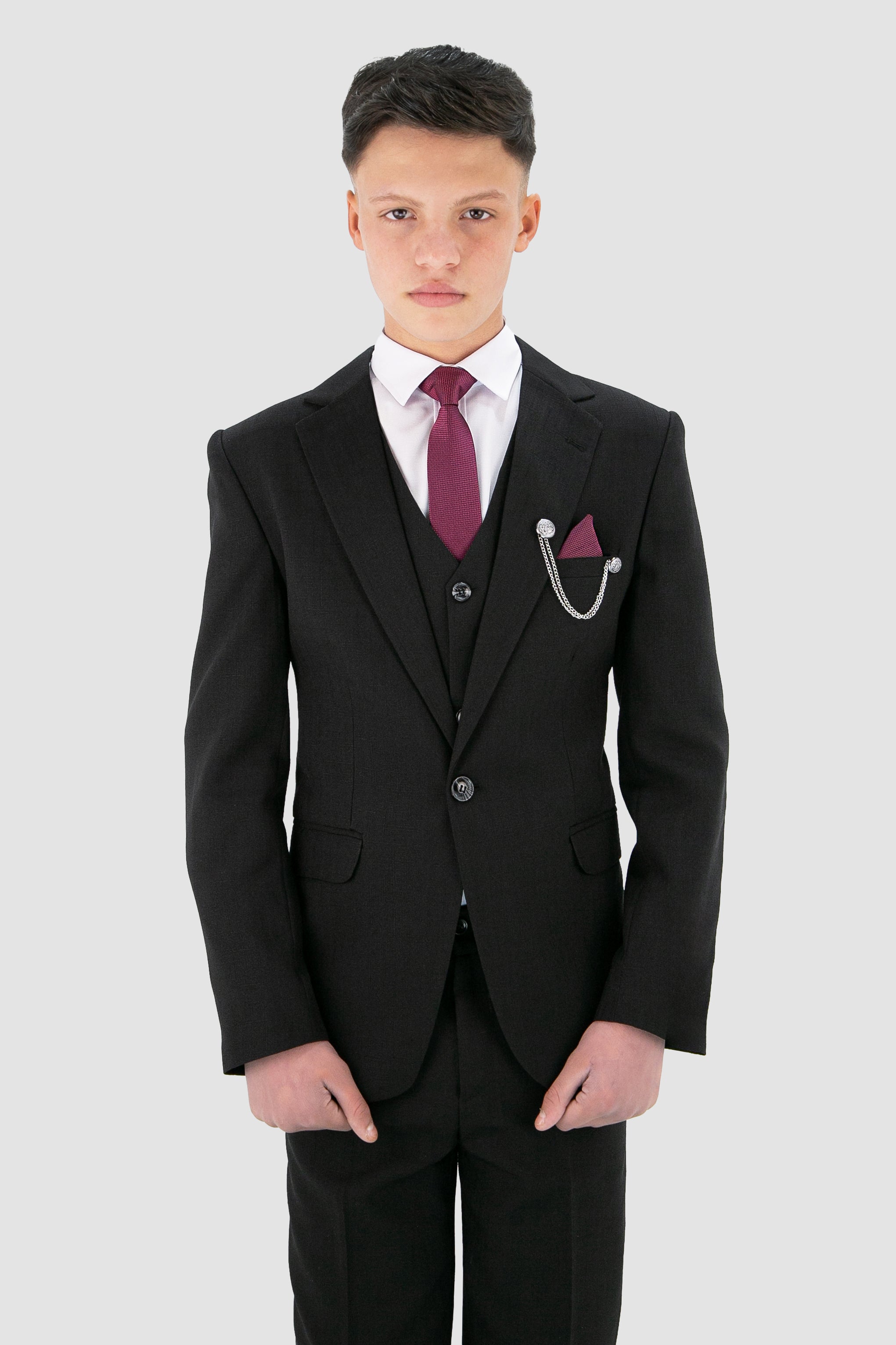 Boys Slim Fit Textured 8-Piece Formal Suit Set - Black