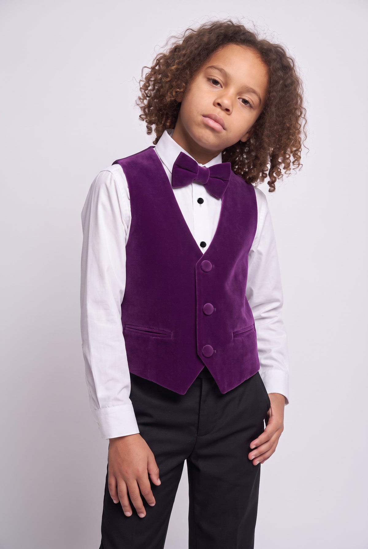 Boys Slim Fit Velvet Dinner Suit - 4-Piece & 5-Piece - SAVOY - Purple
