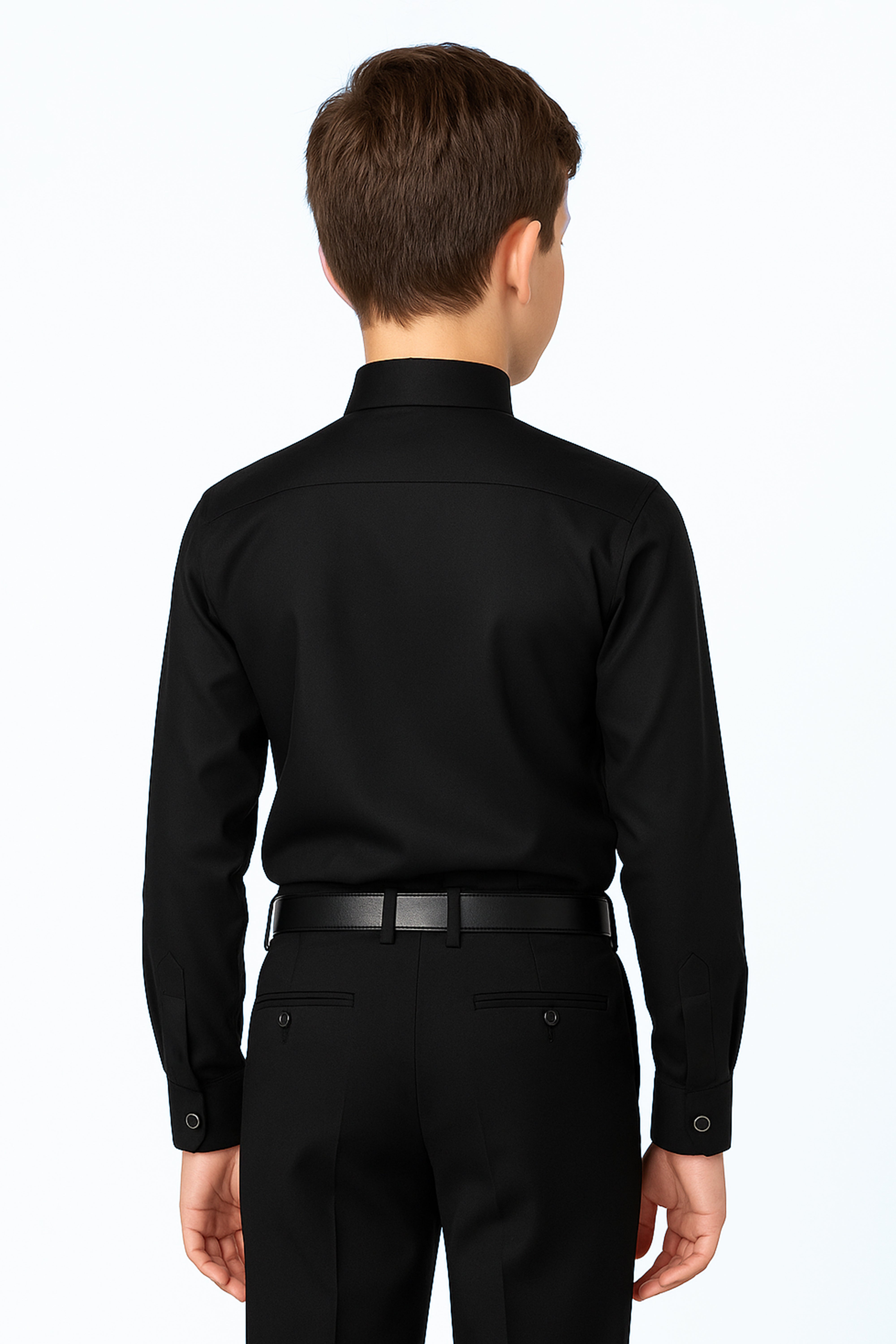 Jungen Slim Fit Hemd mit Falten und Manschettenknöpfen - Schwarz