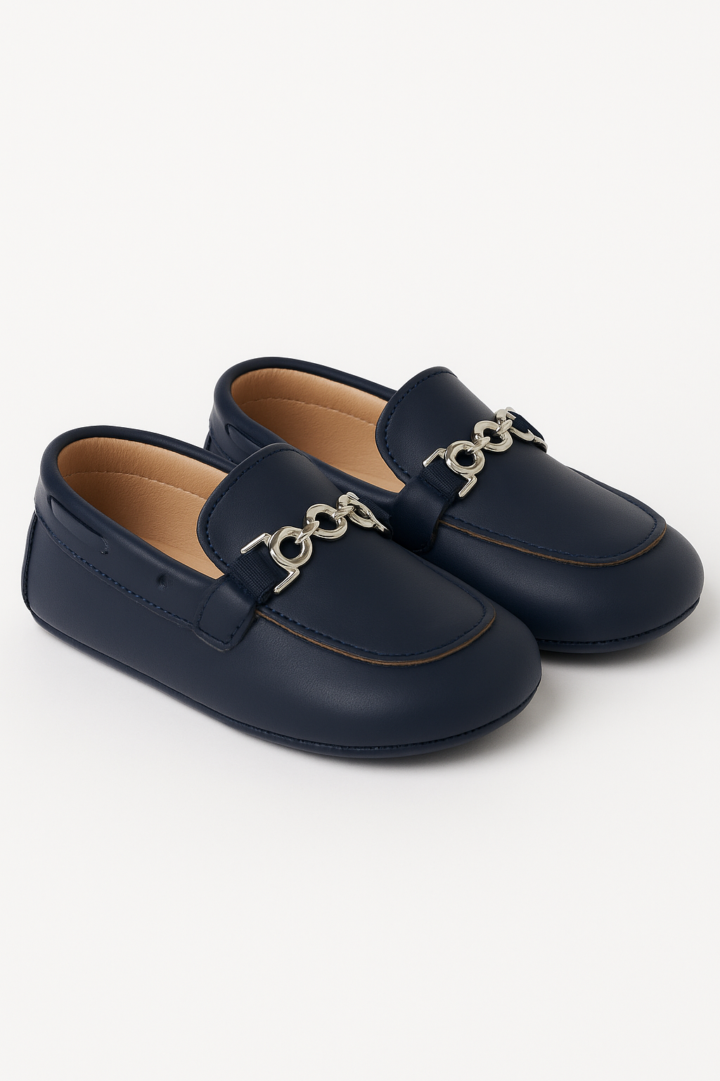 Baby Boys Pre-walker Loafer with Metal Charm - ALDOLFO - Navy Blue Pair Side Picture