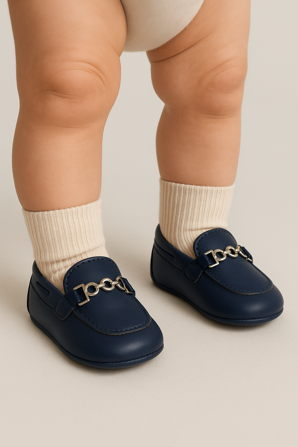 Baby Boys Pre-walker Loafer with Metal Charm - ALDOLFO - Navy Blue Model Picture