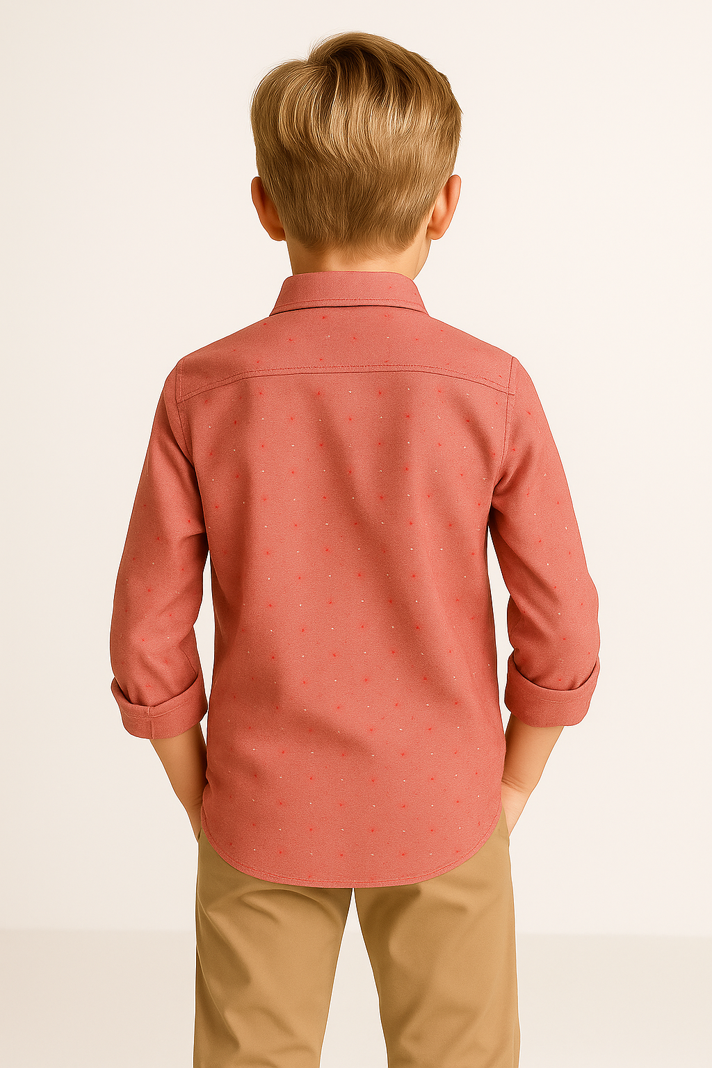 Boys Oxford Dotted Slim Fit Long Sleeve Shirt - Red