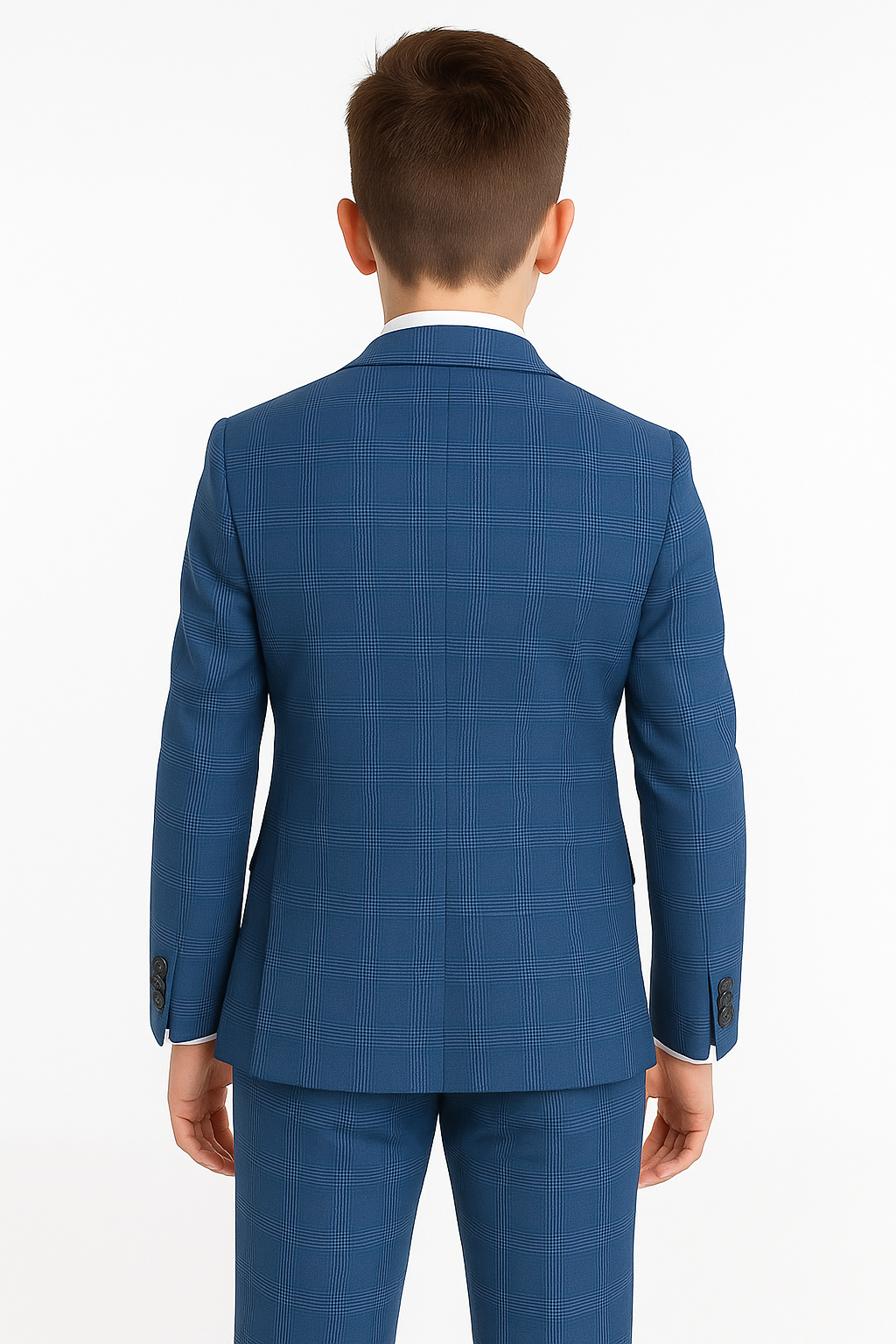 Jungen Windowpane Karo Tweed Maßgeschneiderter Anzug - Blau