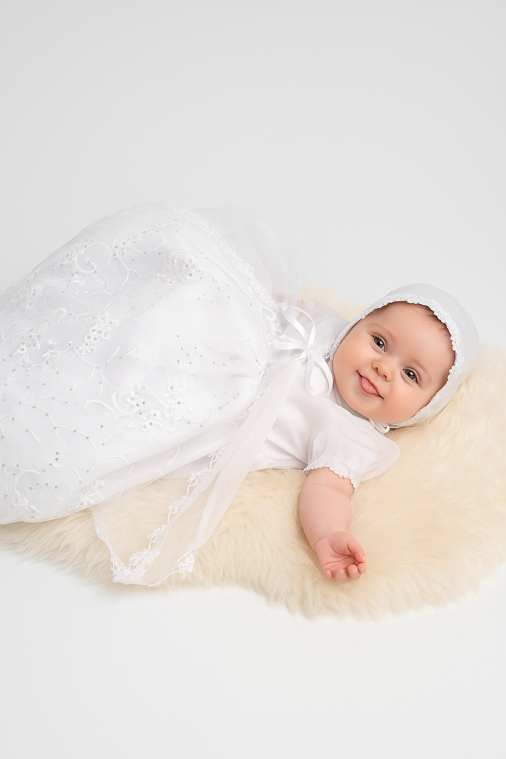 Baby Girls Baptism Gown White Set