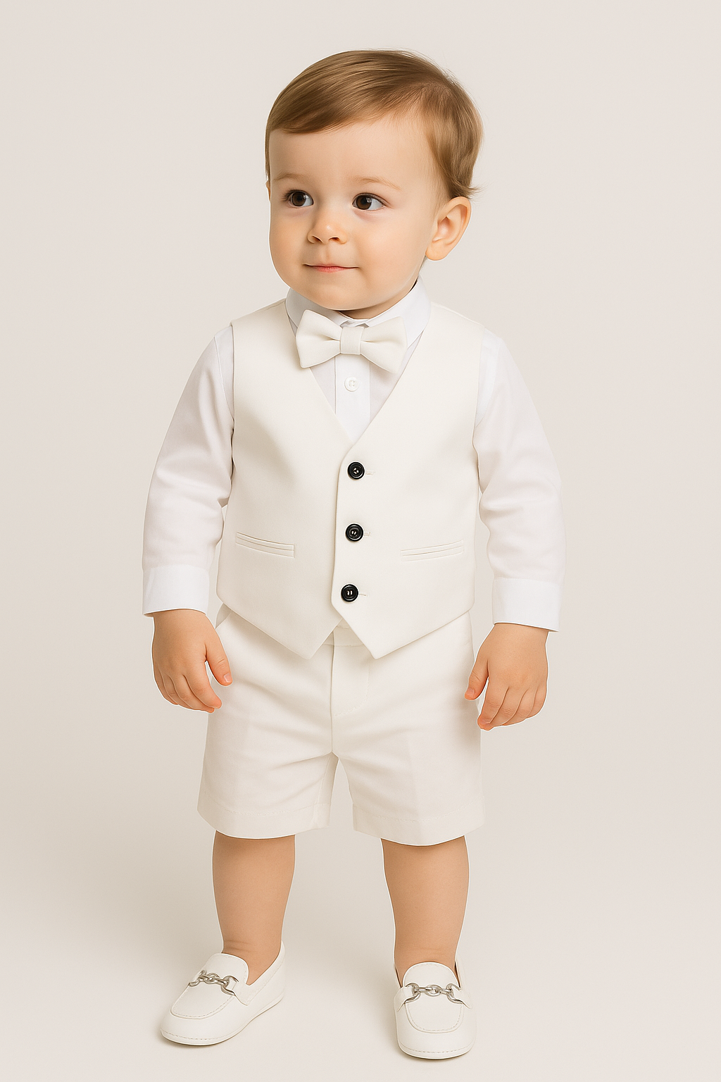 Baby & Boys 3-Piece White Cotton-Linen Waistcoat Shorts Suit Set - WHITBY