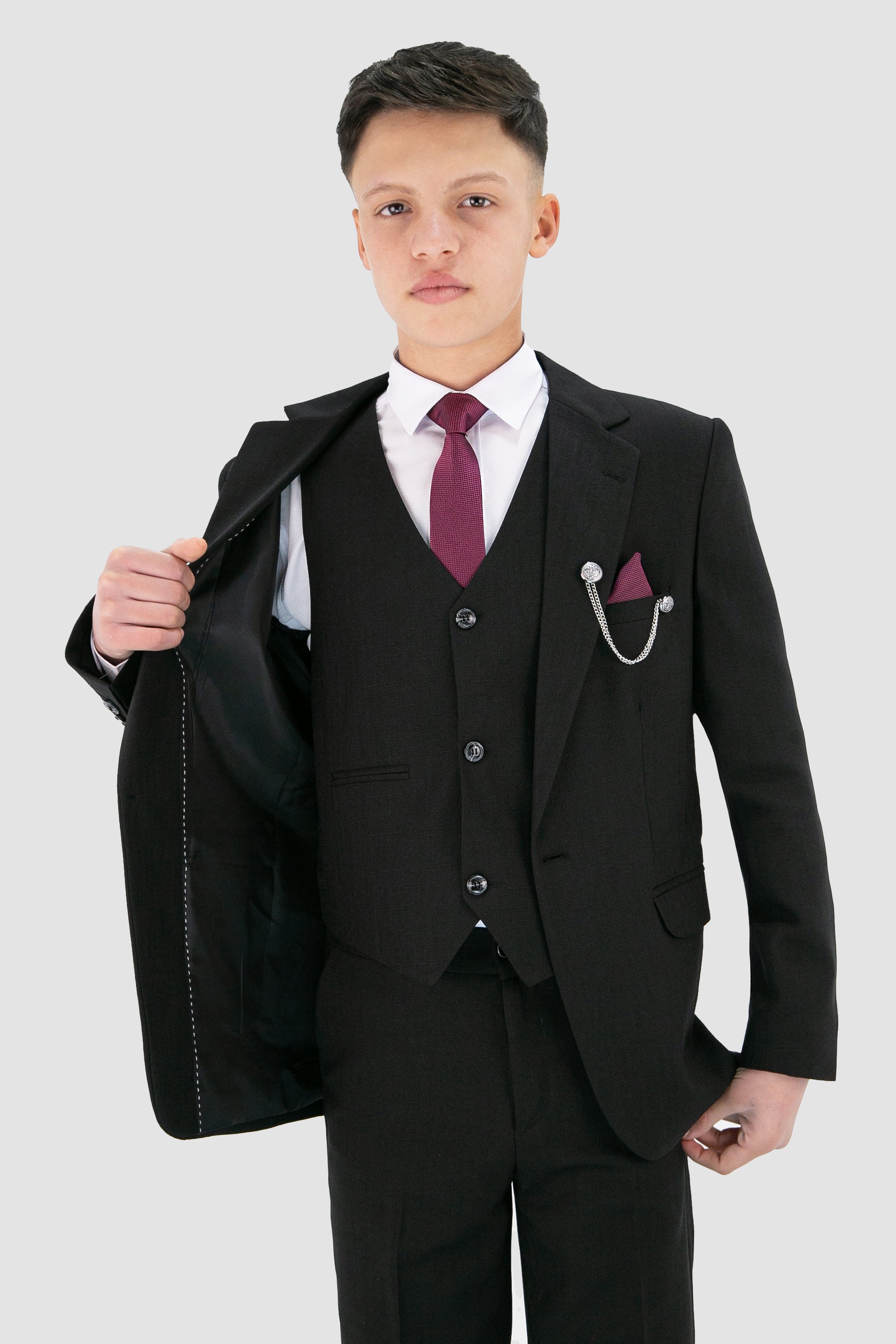 Boys Slim Fit Textured 8-Piece Formal Suit Set - Black