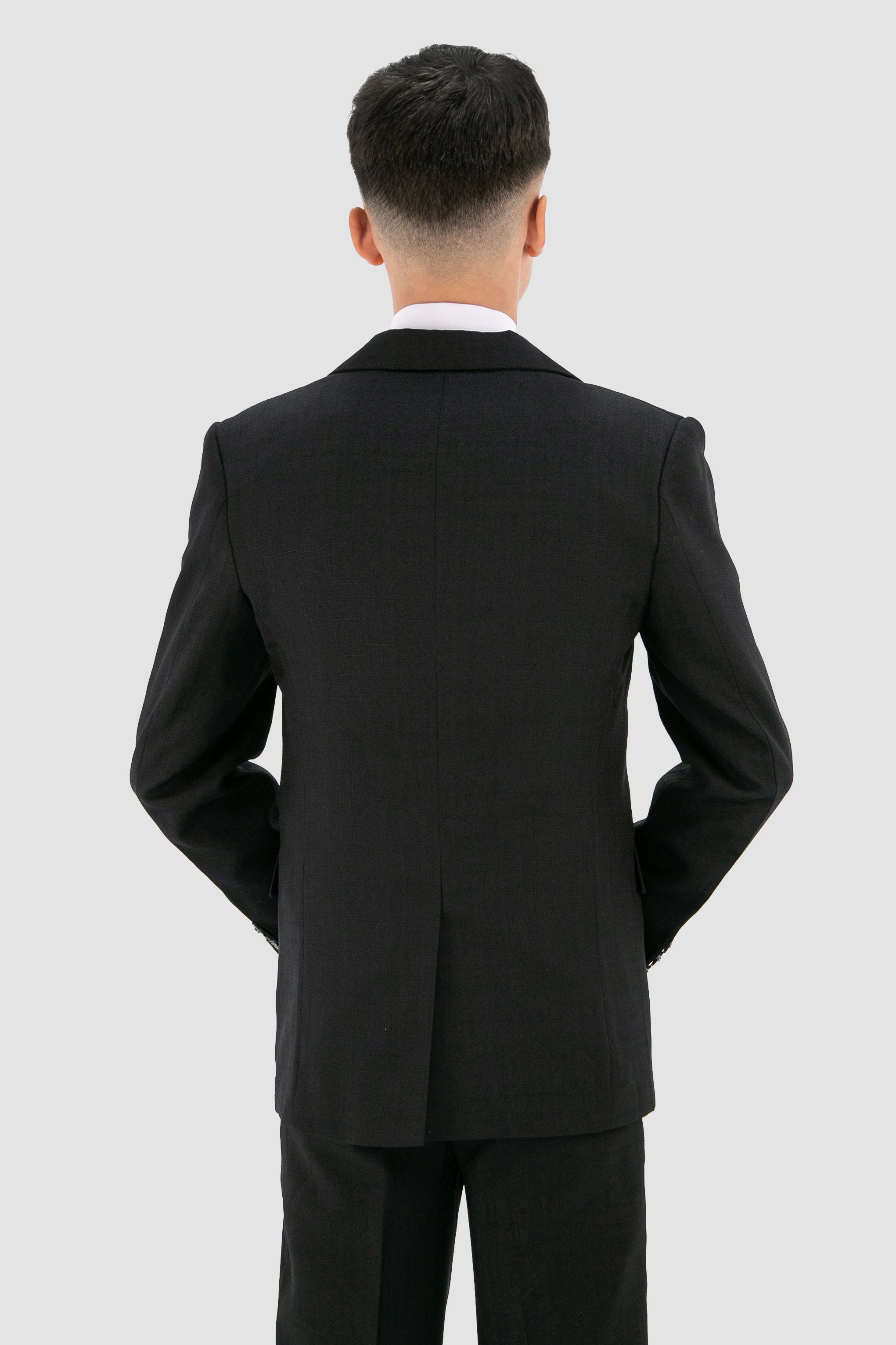 Boys Slim Fit Textured 8-Piece Formal Suit Set - Black