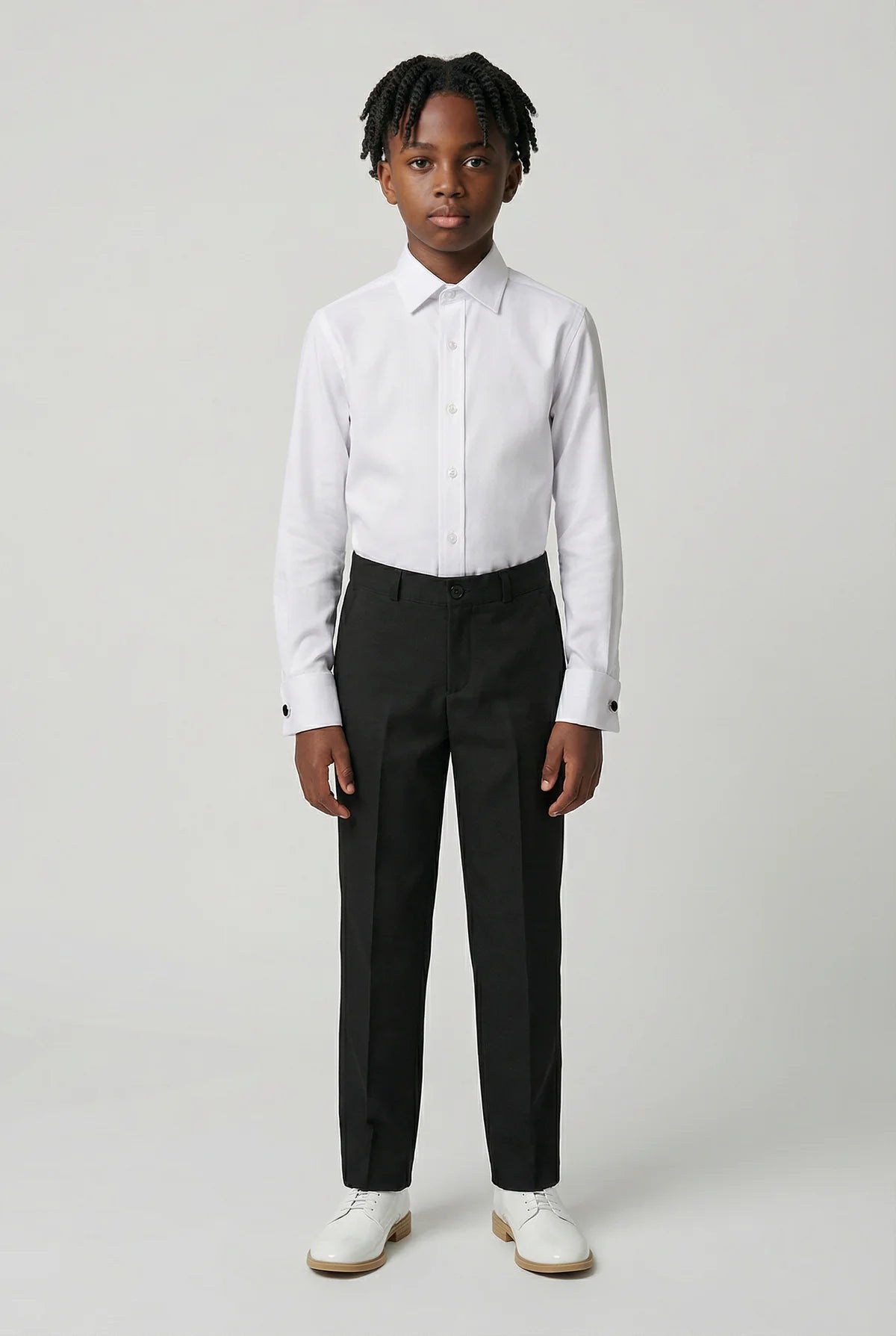 Boys Slim Fit Formal Trousers with Adjustable Waist - Black