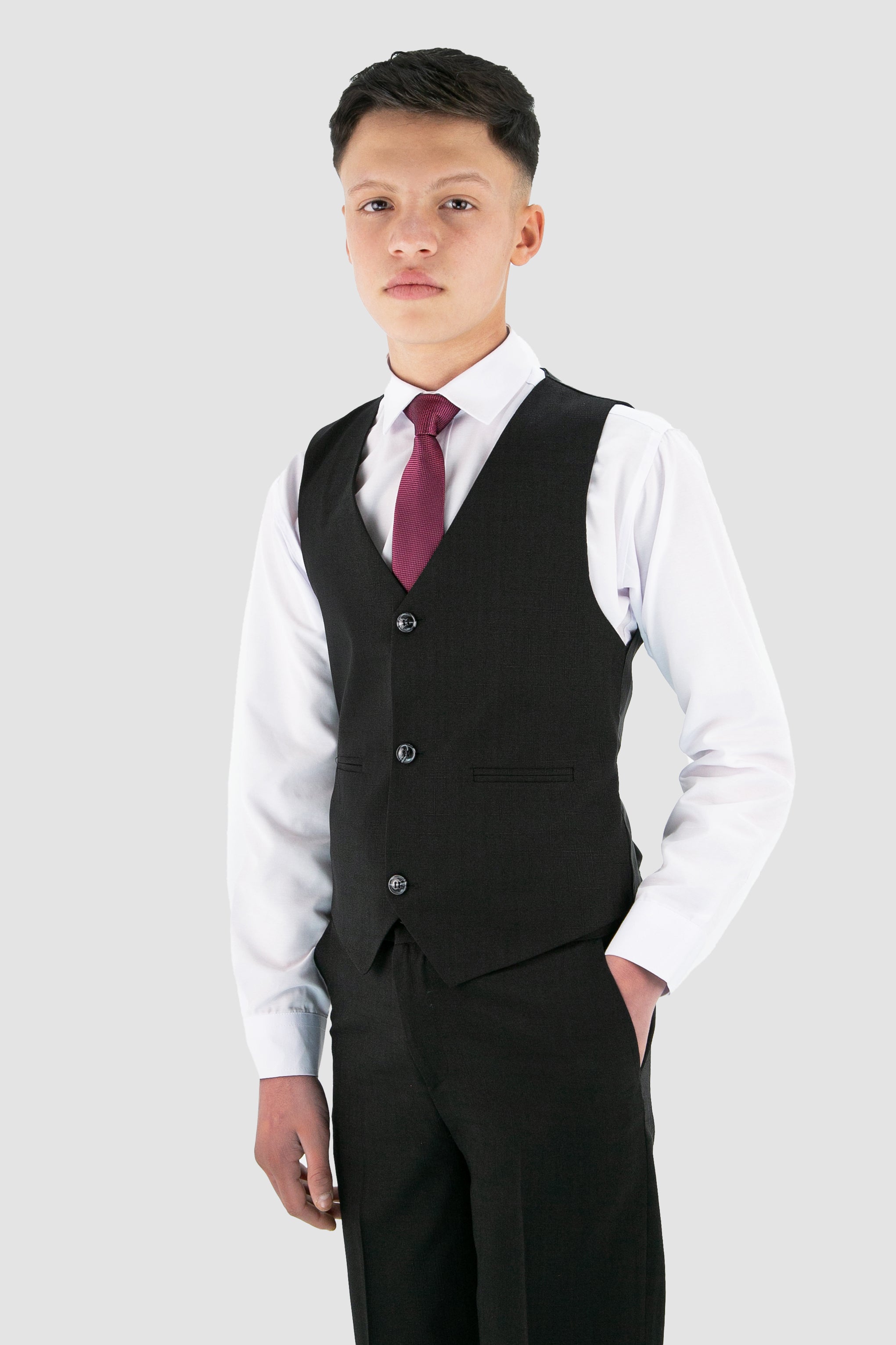 Boys Slim Fit Textured 8-Piece Formal Suit Set - Black