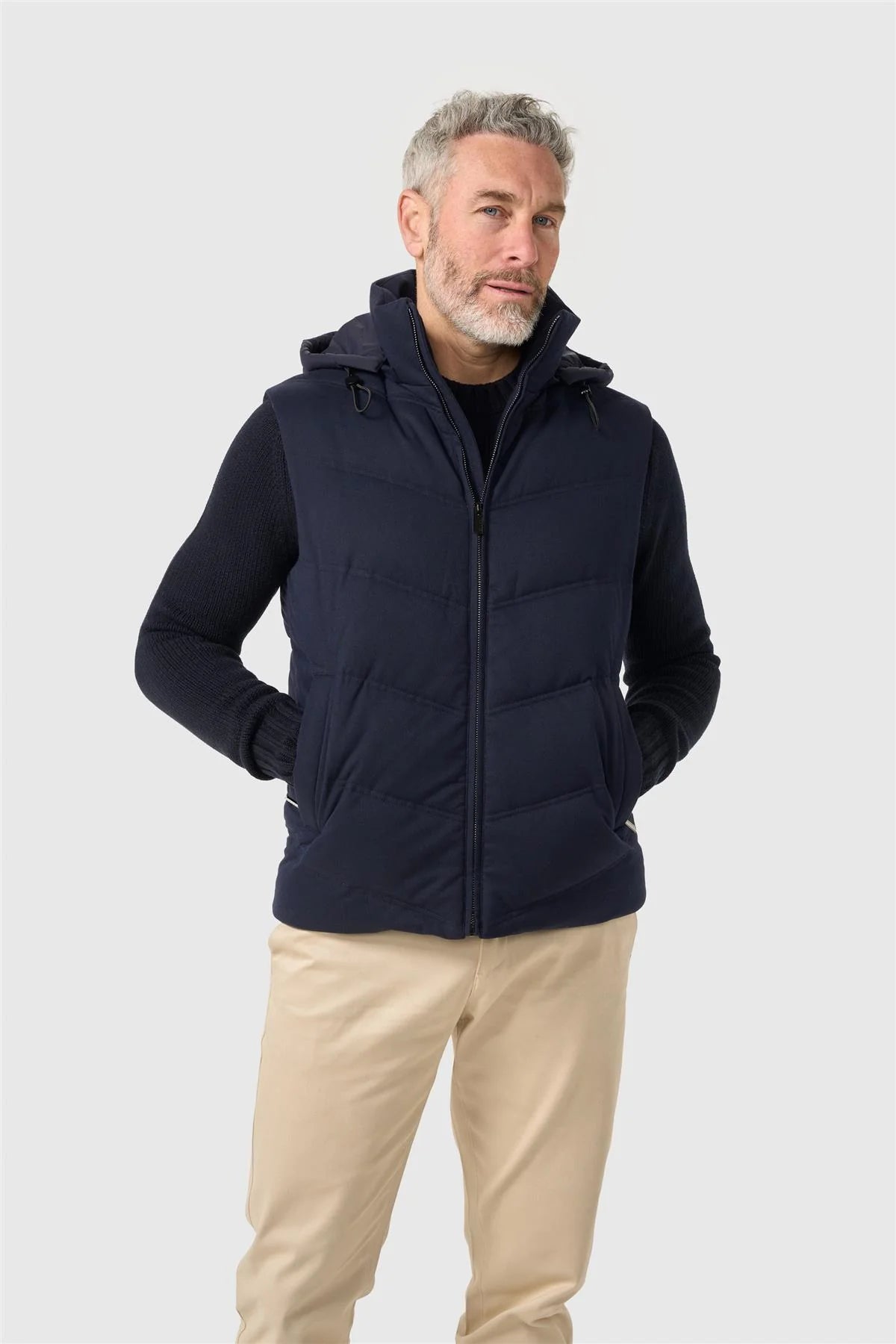 Men's Smart Casual Hooded Hybrid Gilet – Cavani Mattian Navy Model Picture