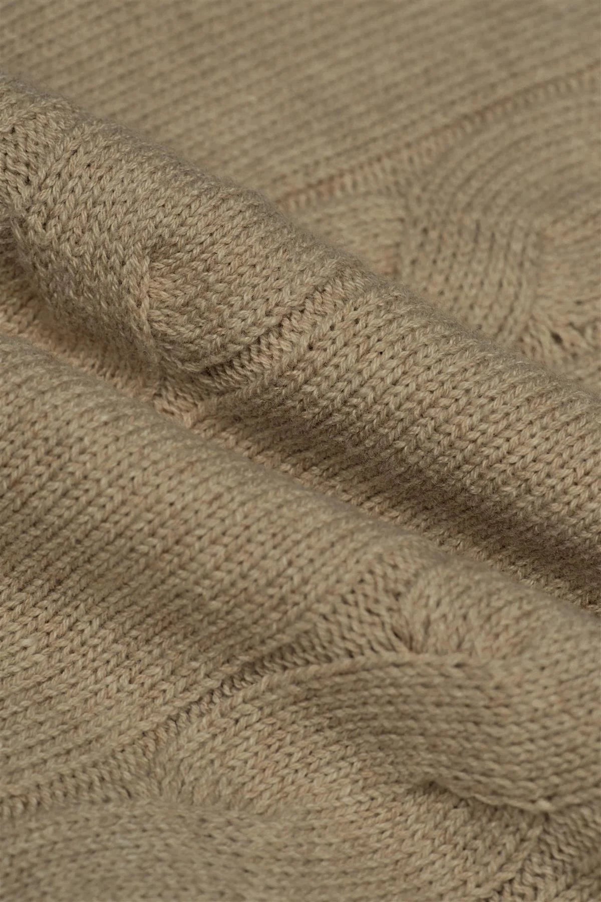 Men’s Wool-Cotton Cable Knit Roll Neck Jumper - Archie - Fawn