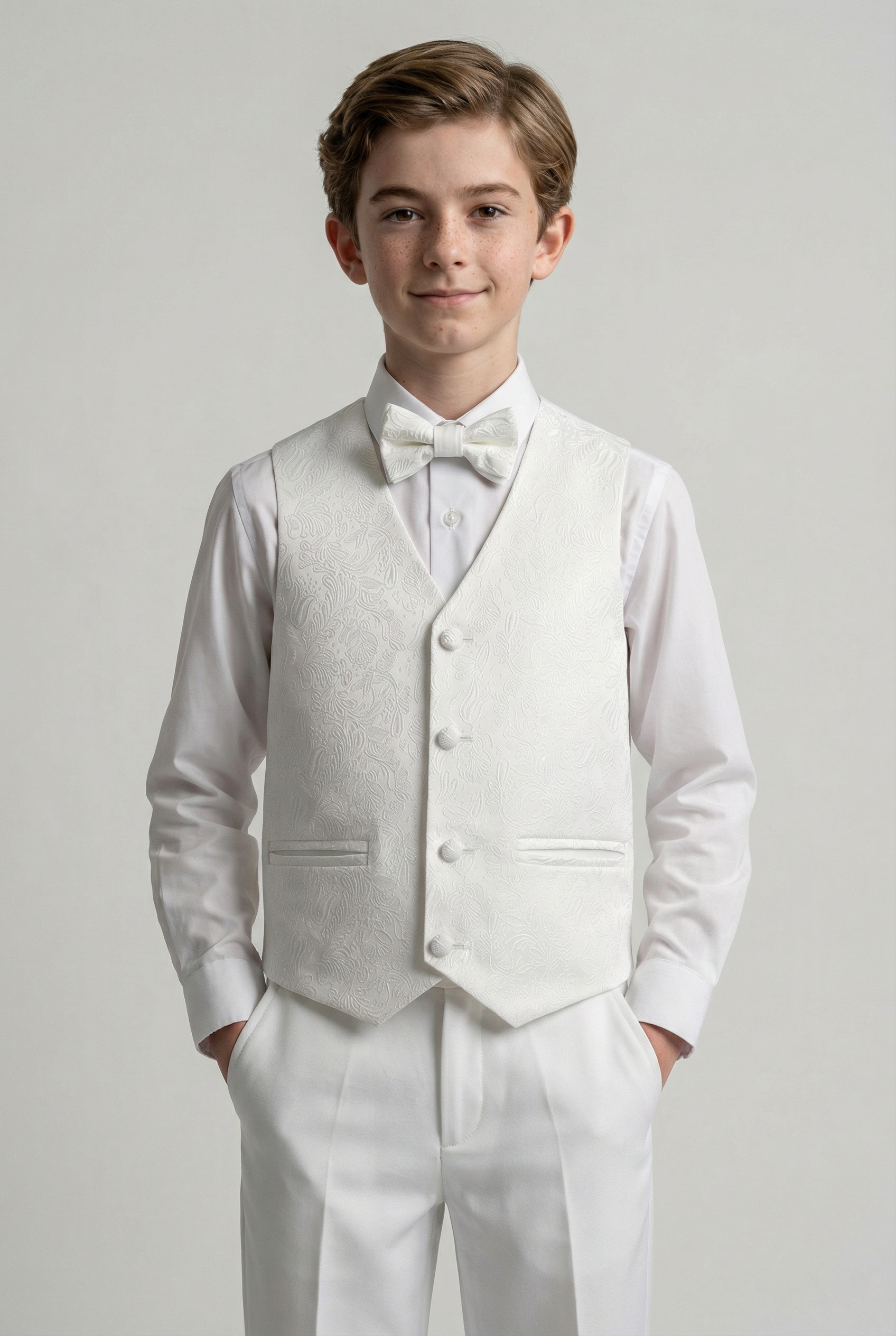 Babys & Jungen 4-teiliges Elfenbein Jacquard Smoking-Anzug - Roman - Elfenbein