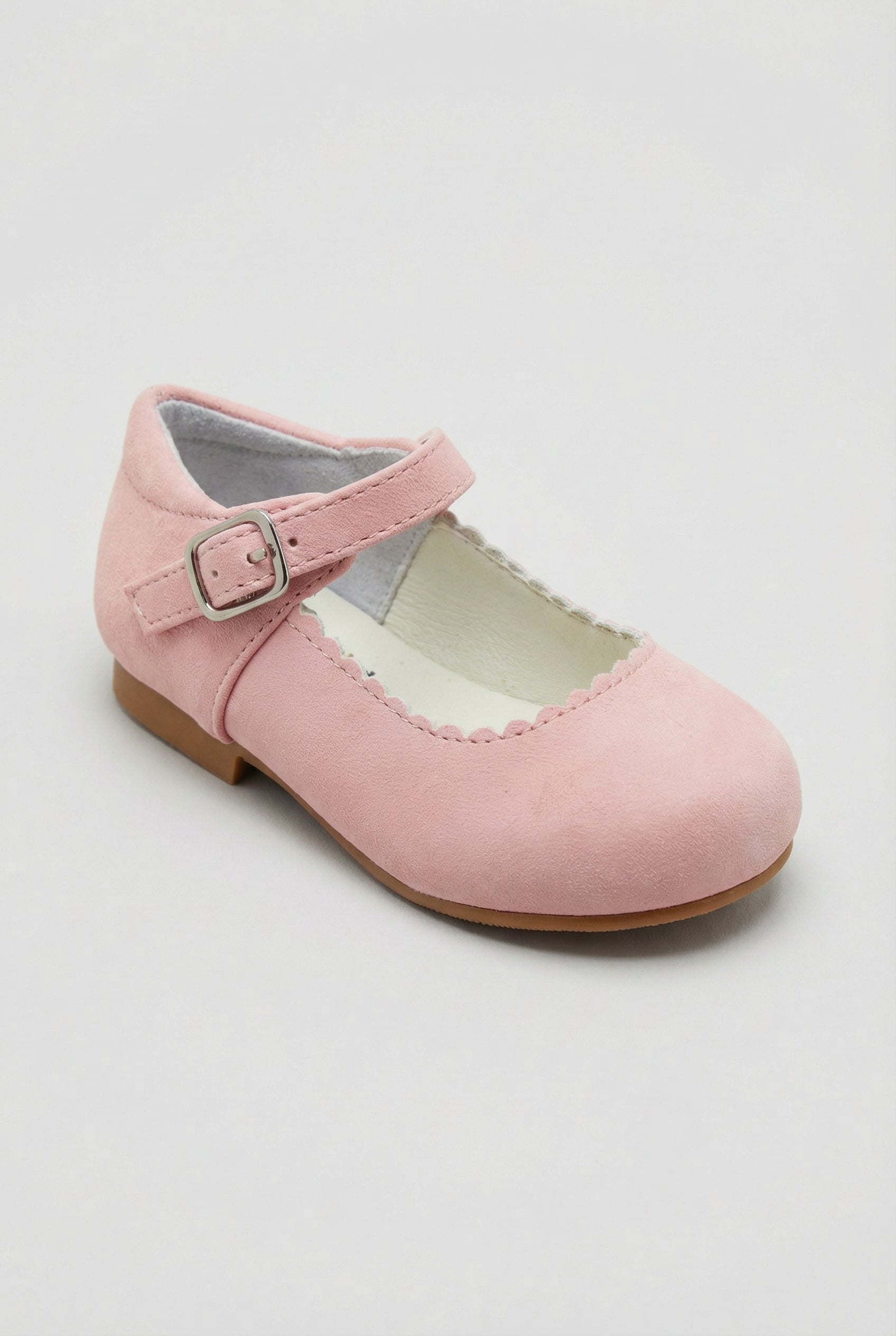 Babies & Girls Suede-Like Mary Jane Flats with Scalloped Trim - Dulce -Pink Side Picture
