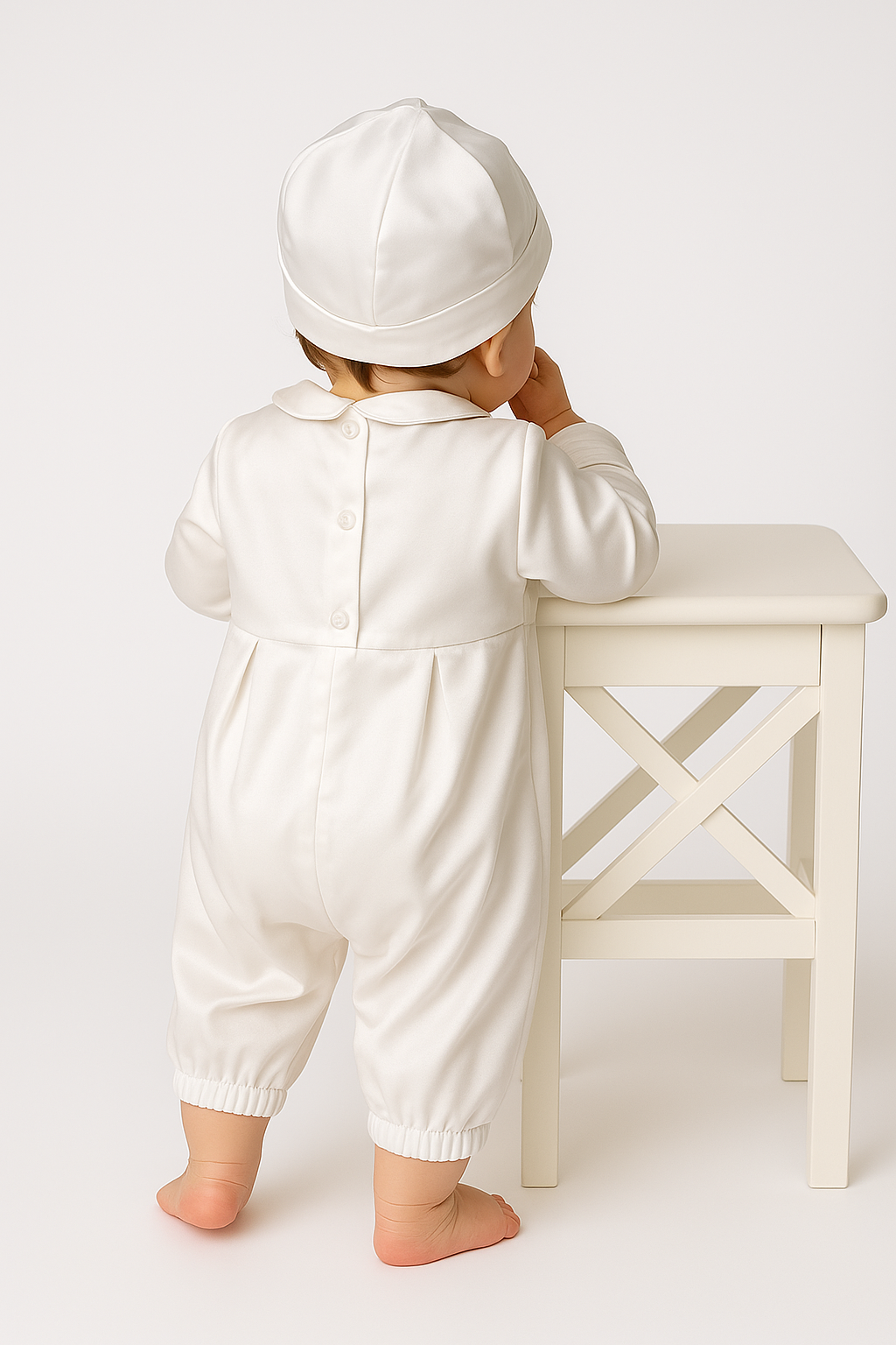 Baby Boy Christening Baptism Romper Set - MICHAEL - Ivory Back Picture