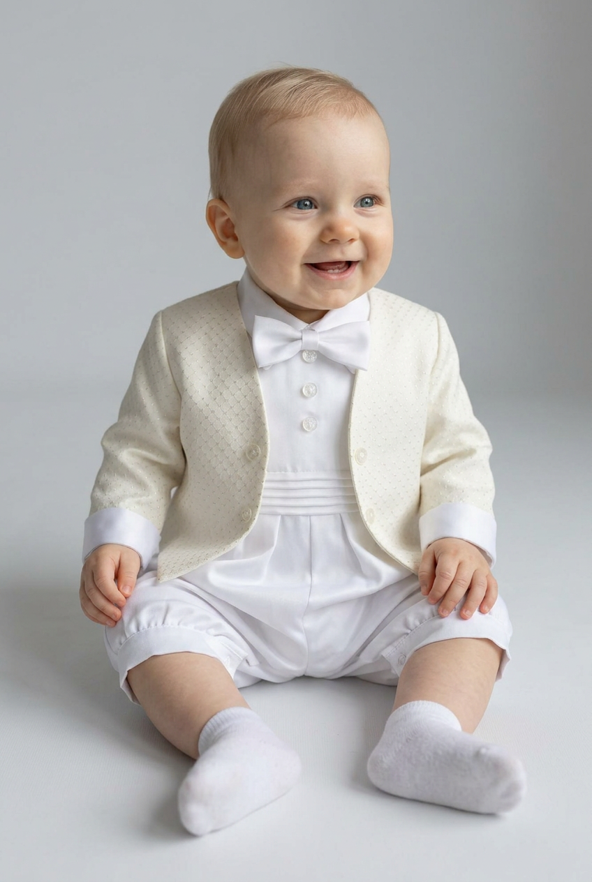 Baby Boys 2 Piece Christening Romper Set - OLIVER - Ivory