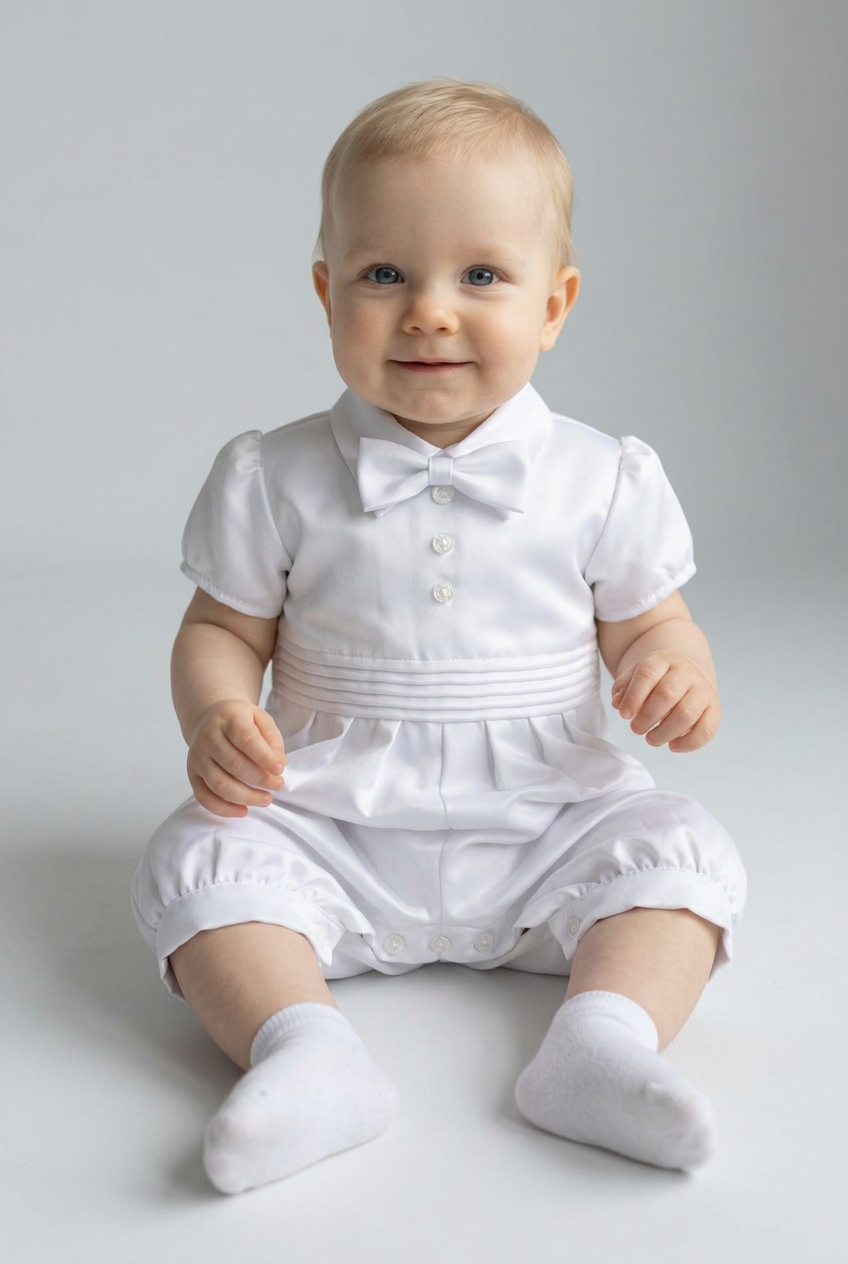 Baby Boys 2 Piece Christening Romper Set - OLIVER - Ivory
