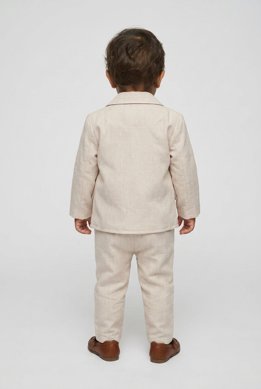 Completo Slim Fit Testurizzato 3 Pezzi per Bambini Maschi con T-Shirt – BASAK - Beige
