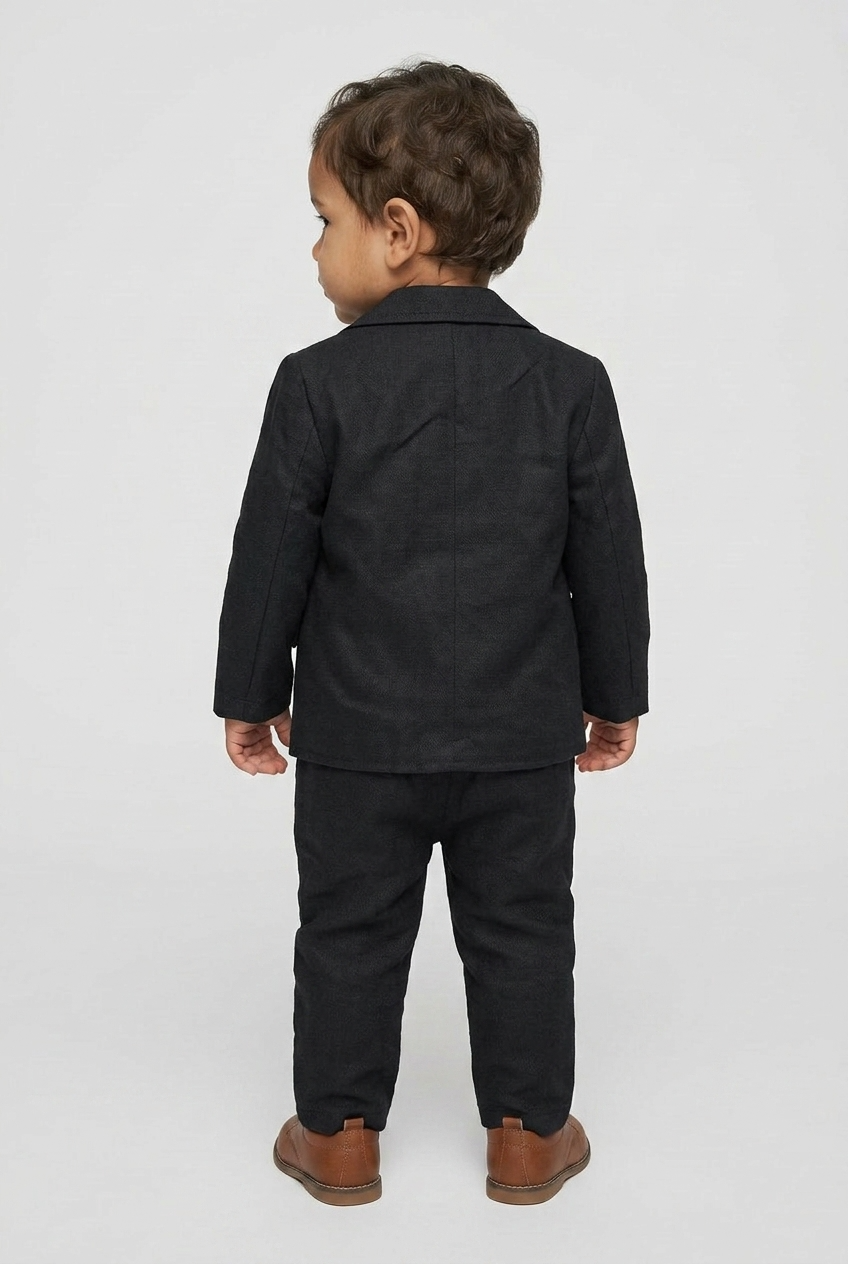 Completo Slim Fit Testurizzato 3 Pezzi per Bambini con T-Shirt – BASAK - Nero