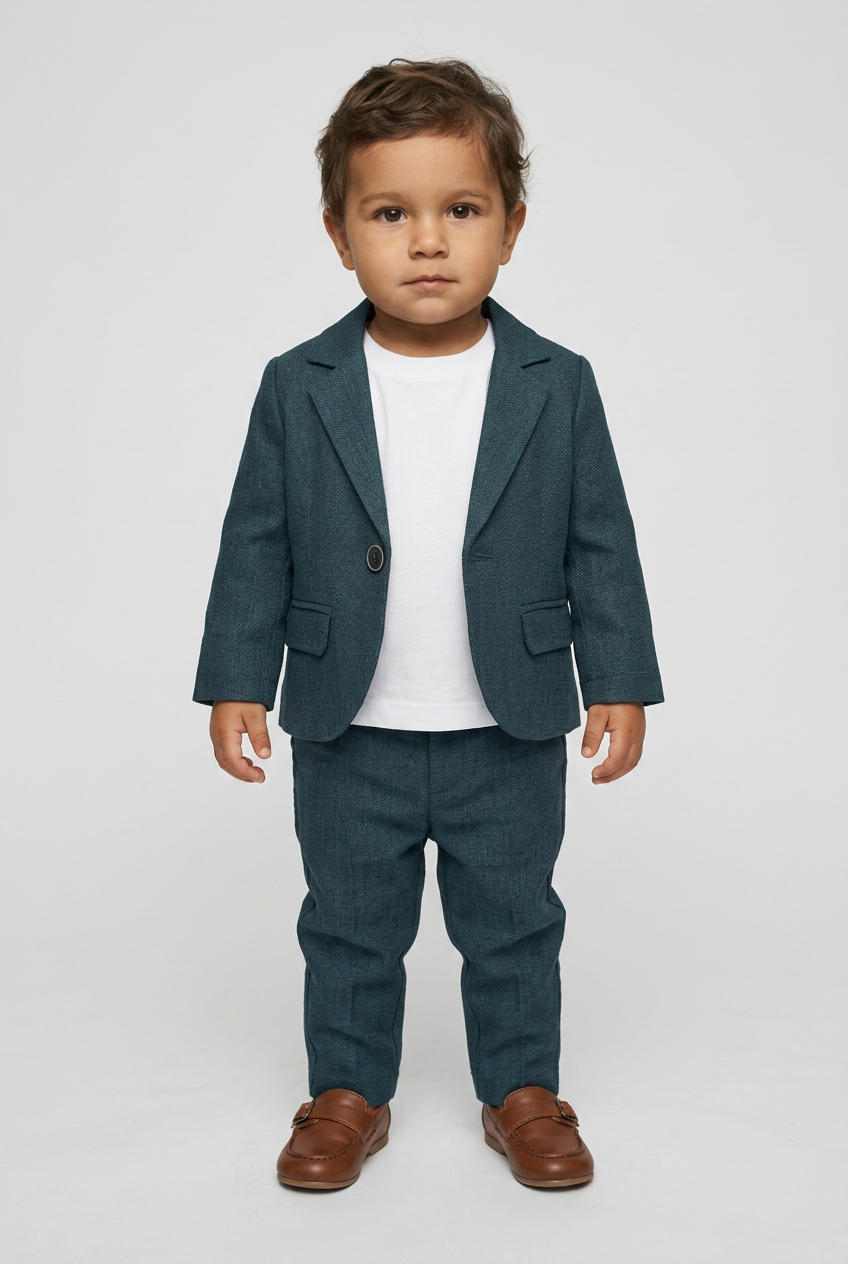 Completo Slim Fit Testurizzato 3 Pezzi per Bambini Maschi con T-Shirt – BASAK - Verde