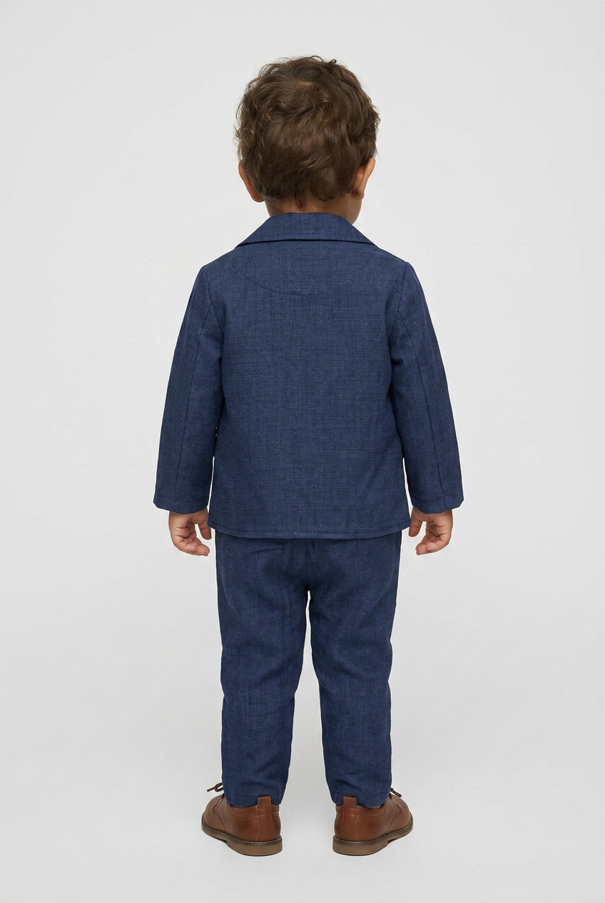 Completo Slim Fit Testurizzato 3 Pezzi per Bambini Maschi con T-Shirt – BASAK - Navy