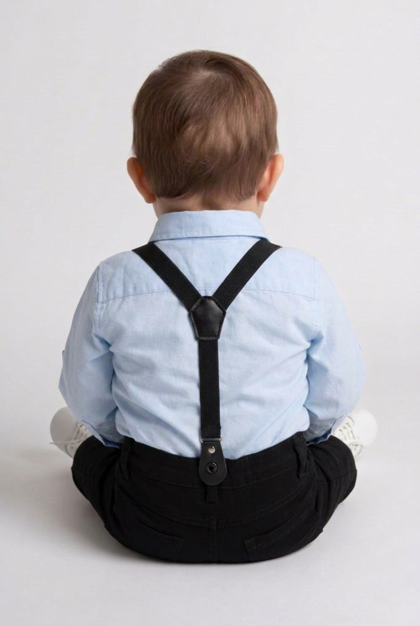 Baby Boys 4-Piece Cotton Gentleman Outfit Set - Light Blue & Navy Blue Back Picture