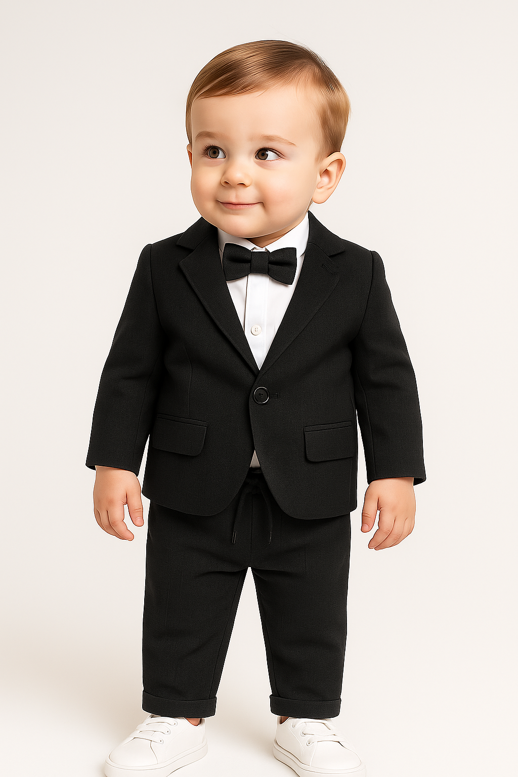Baby Boys 4-Piece Slim Fit Textured Formal Suit - BASAK - Black Model Picture