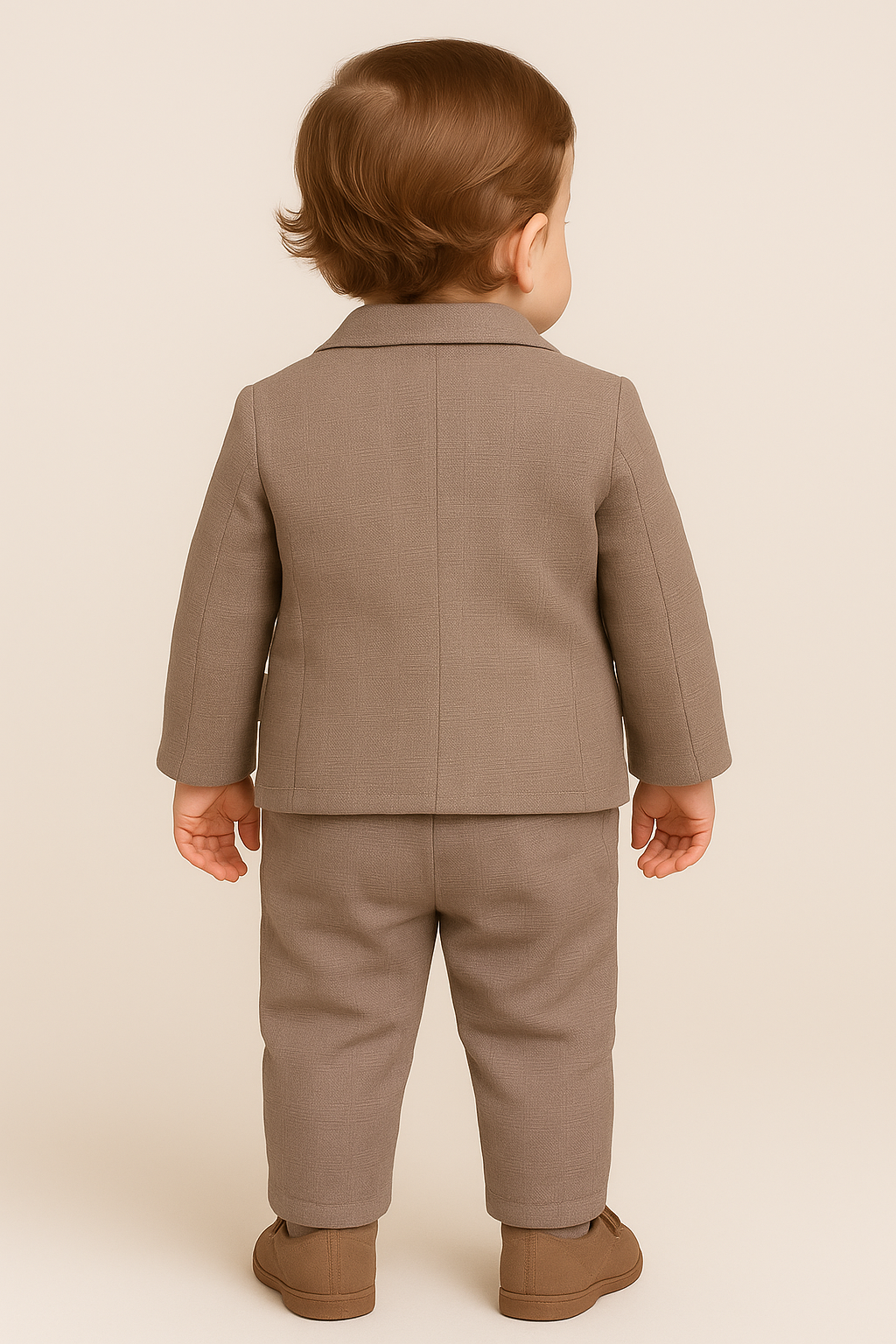3-teiliger, strukturierter Anzug für Babys im Slim Fit – BASAK – Hellbraun