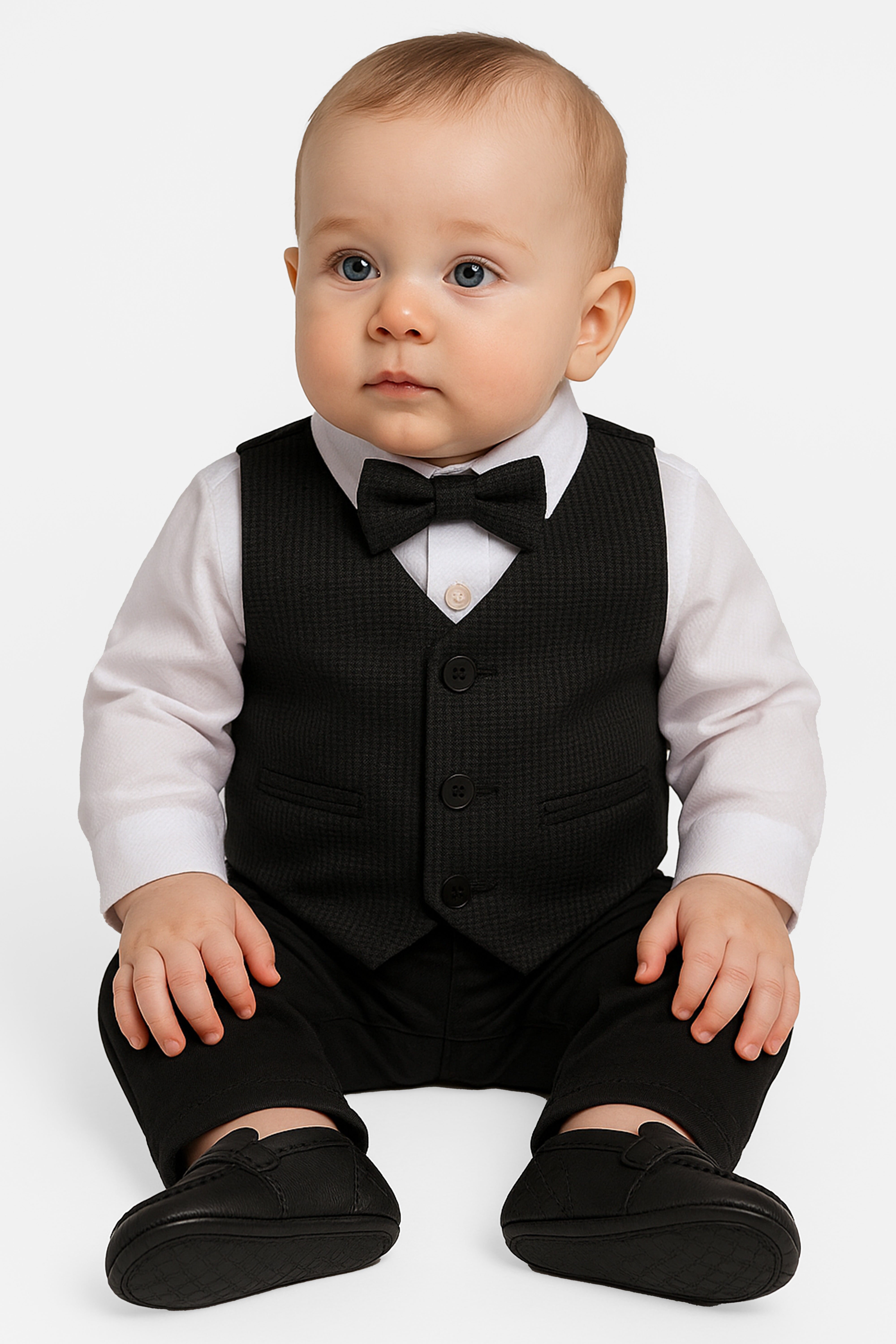 Baby Boys 4-Piece Textured Jacquard Waistcoat Suit - SPOR ZARGOS BLACK
