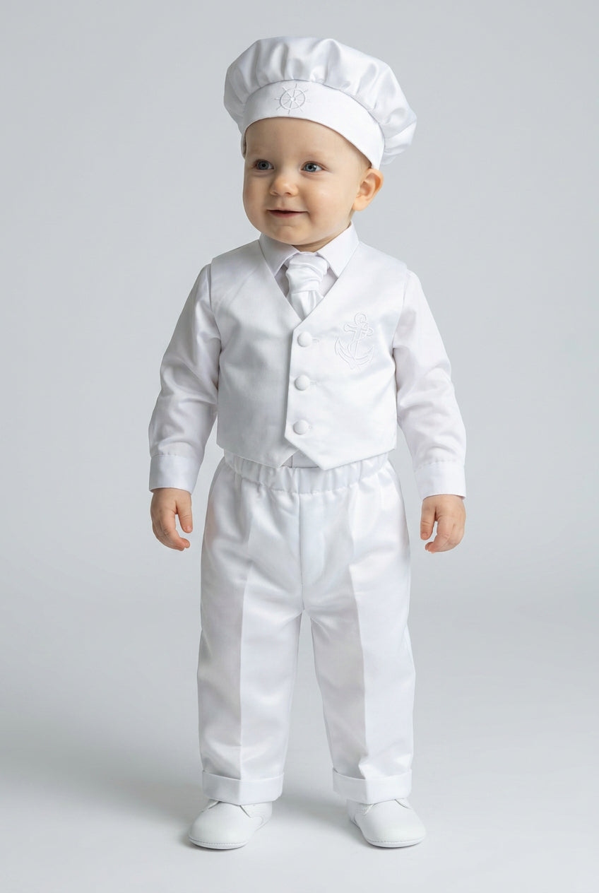 Baby Boys 5 Piece Sailor Christening Suit - NELSON - White
