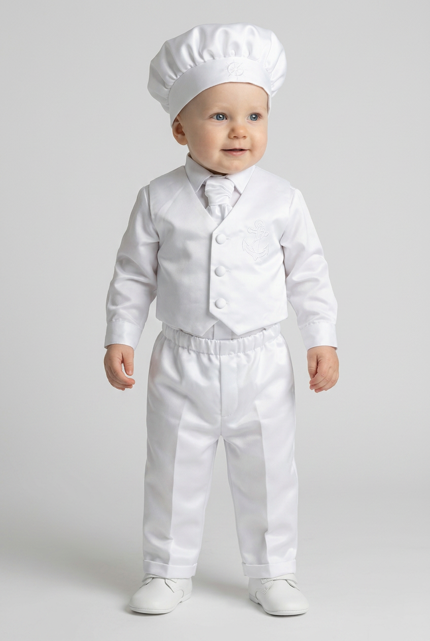 Baby Boys 5 Piece Sailor Christening Suit - NELSON - White