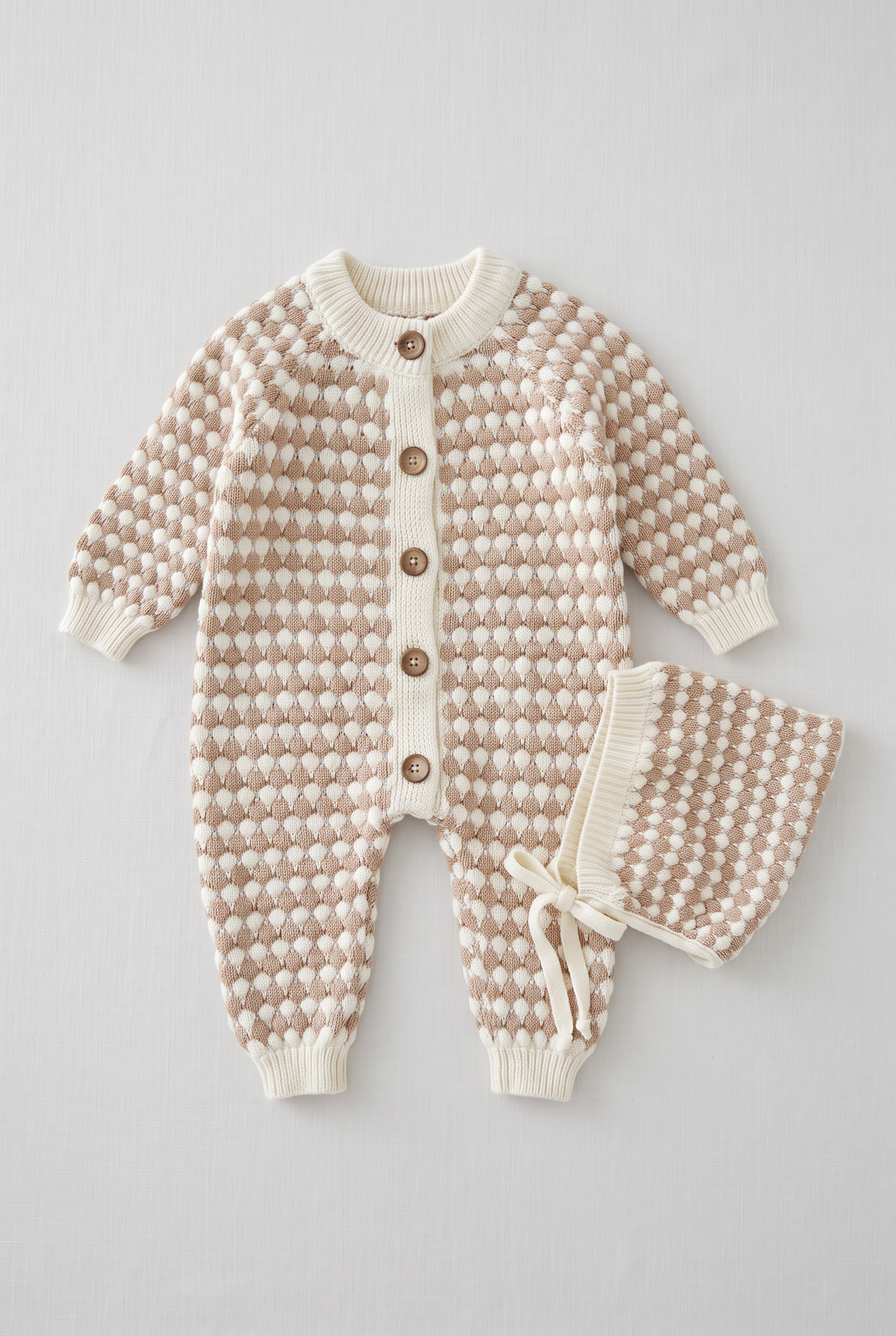 Baby Boys Bubble Knit Romper & Bonnet 2-Piece Set - 26016 Brown