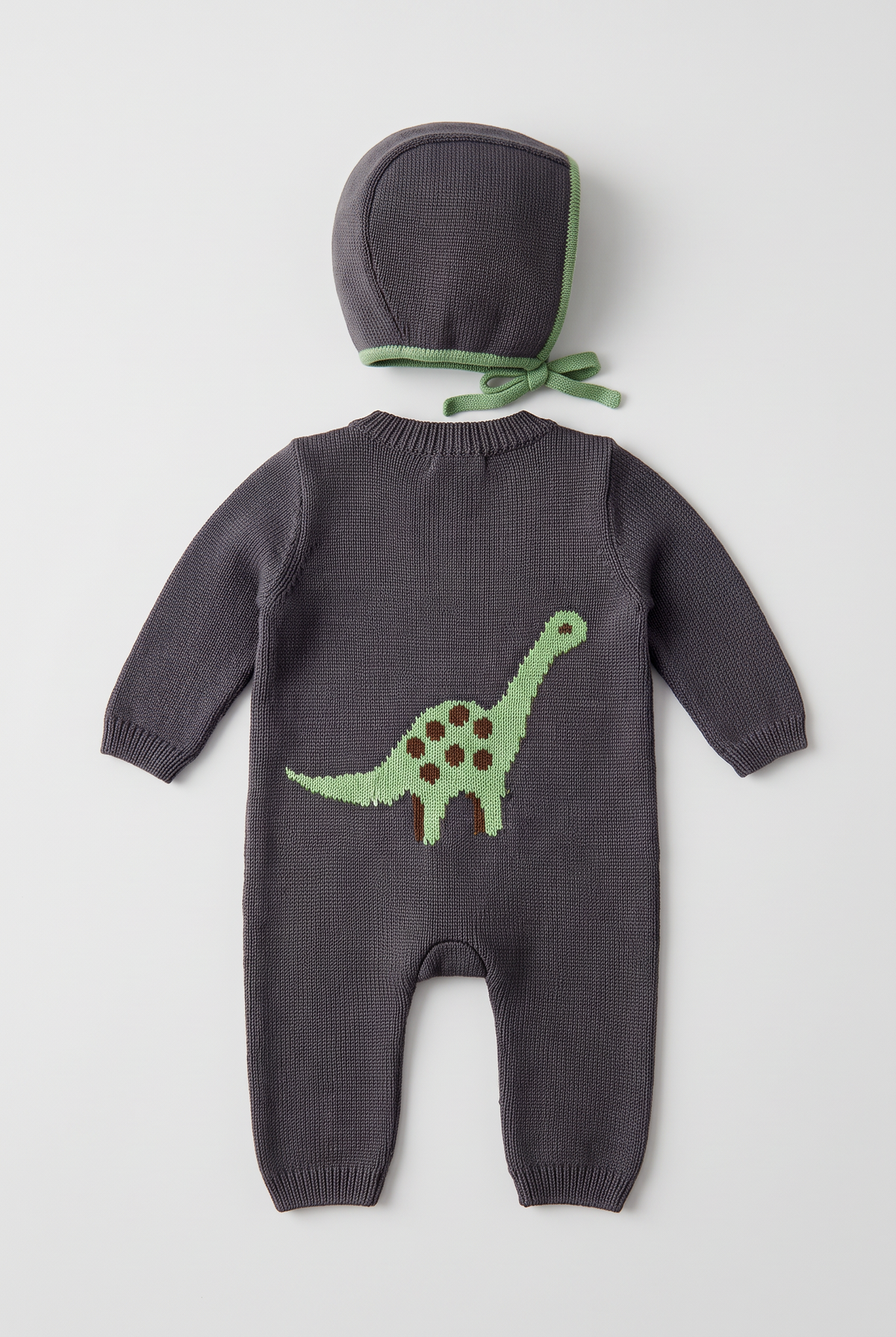 Baby Boys Dinosaur Knitted Romper & Bonnet 2-Piece Set - 26061 Navy Back Picture