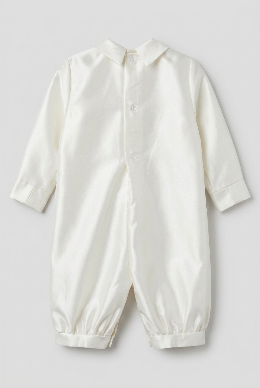 Baby Boys Ivory Satin Textured Waistcoat Christening Romper & Matching Bonnet Set
