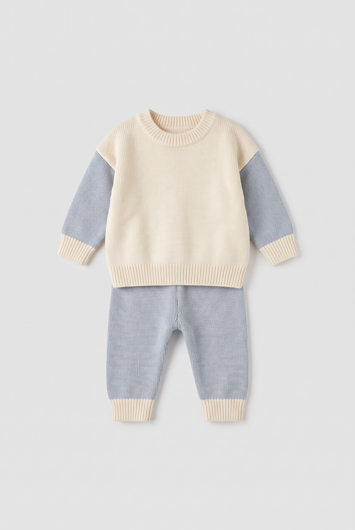 Erkek Bebek Örgü Kazak ve Jogger Pantolon 2'li Set - 2638 - Mavi Gri