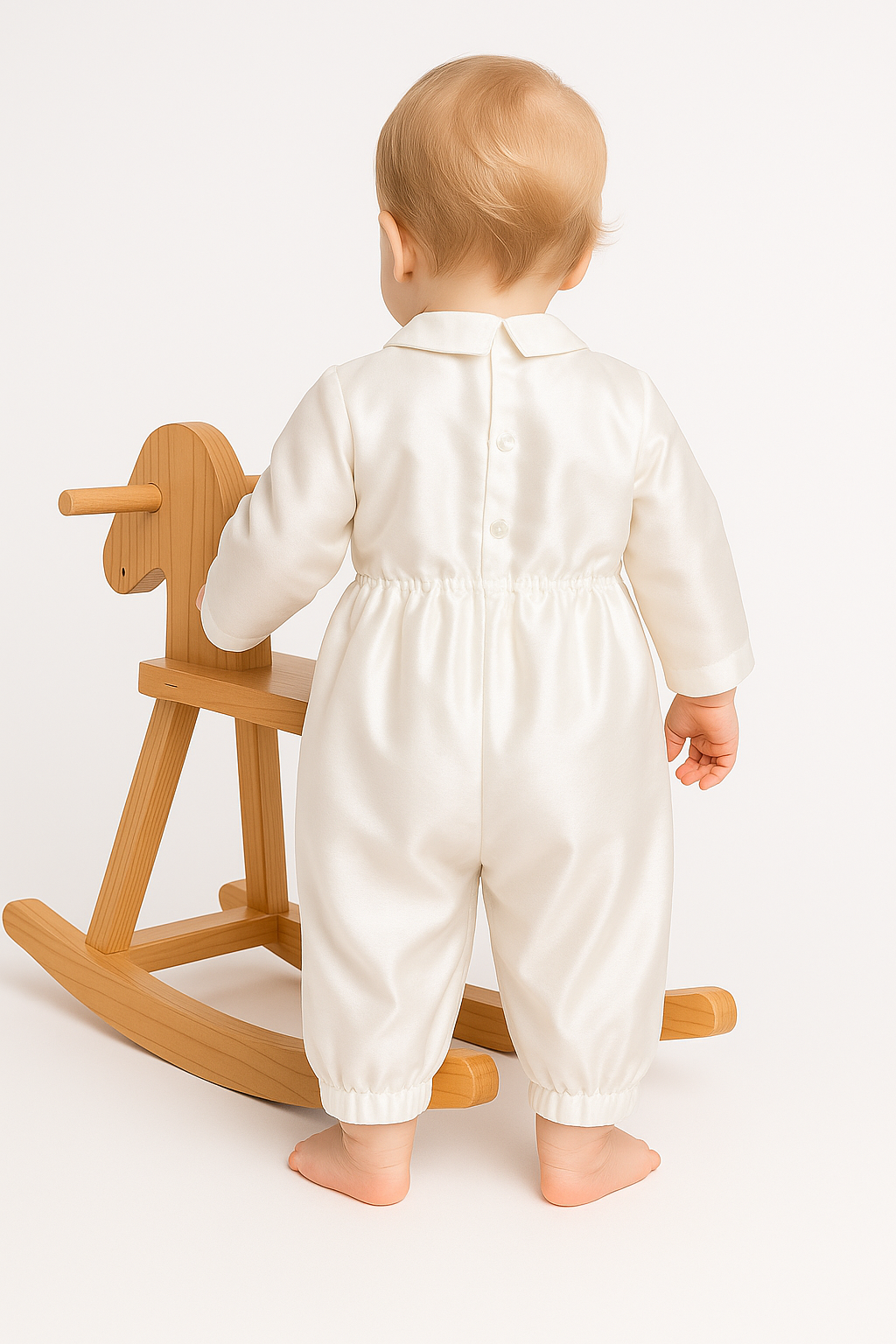 Baby Boys Off-White Christening Romper Suit Back Picture