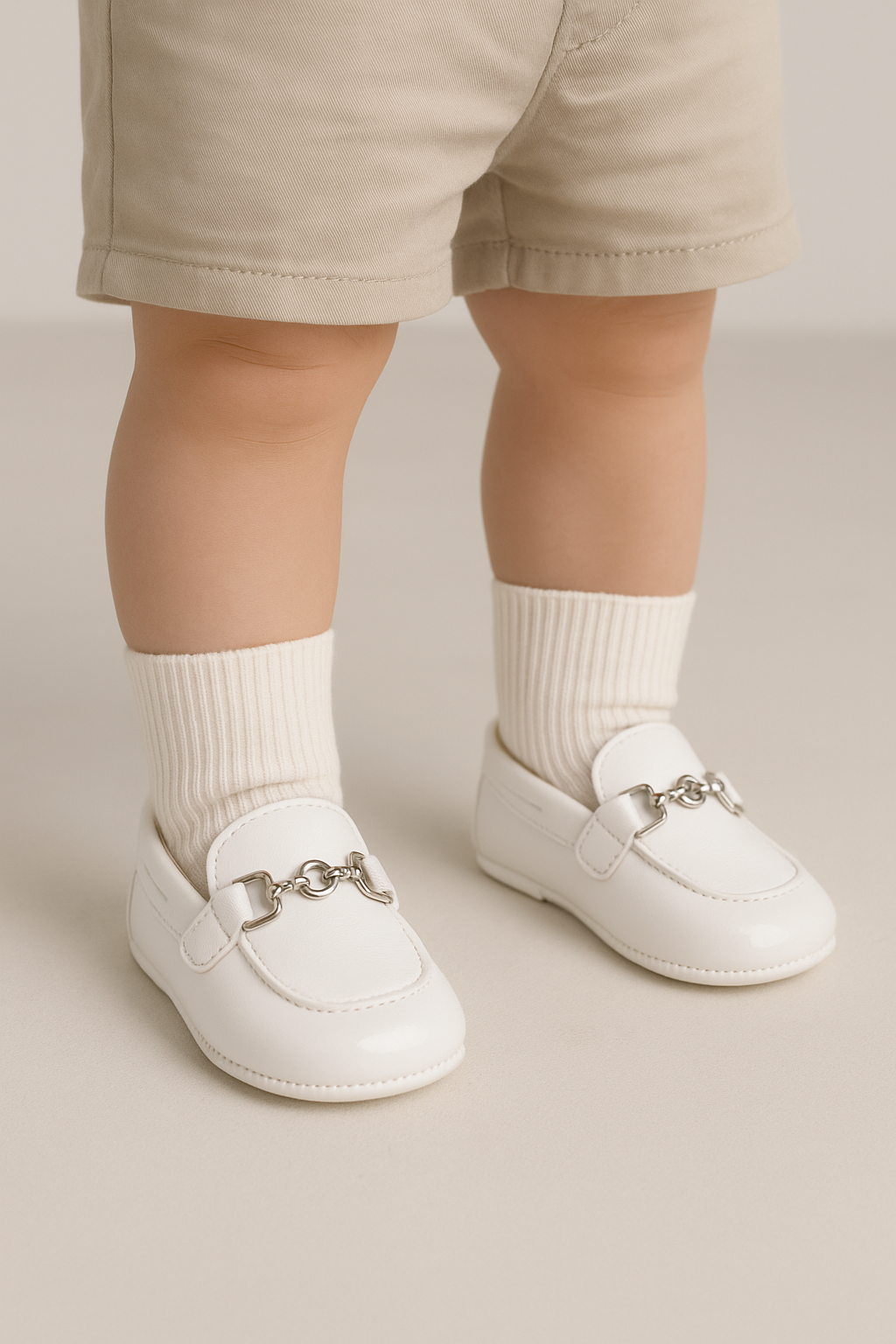 Baby Boys Pre-walker Loafer with Metal Charm - ALDOLFO - White Model Picture