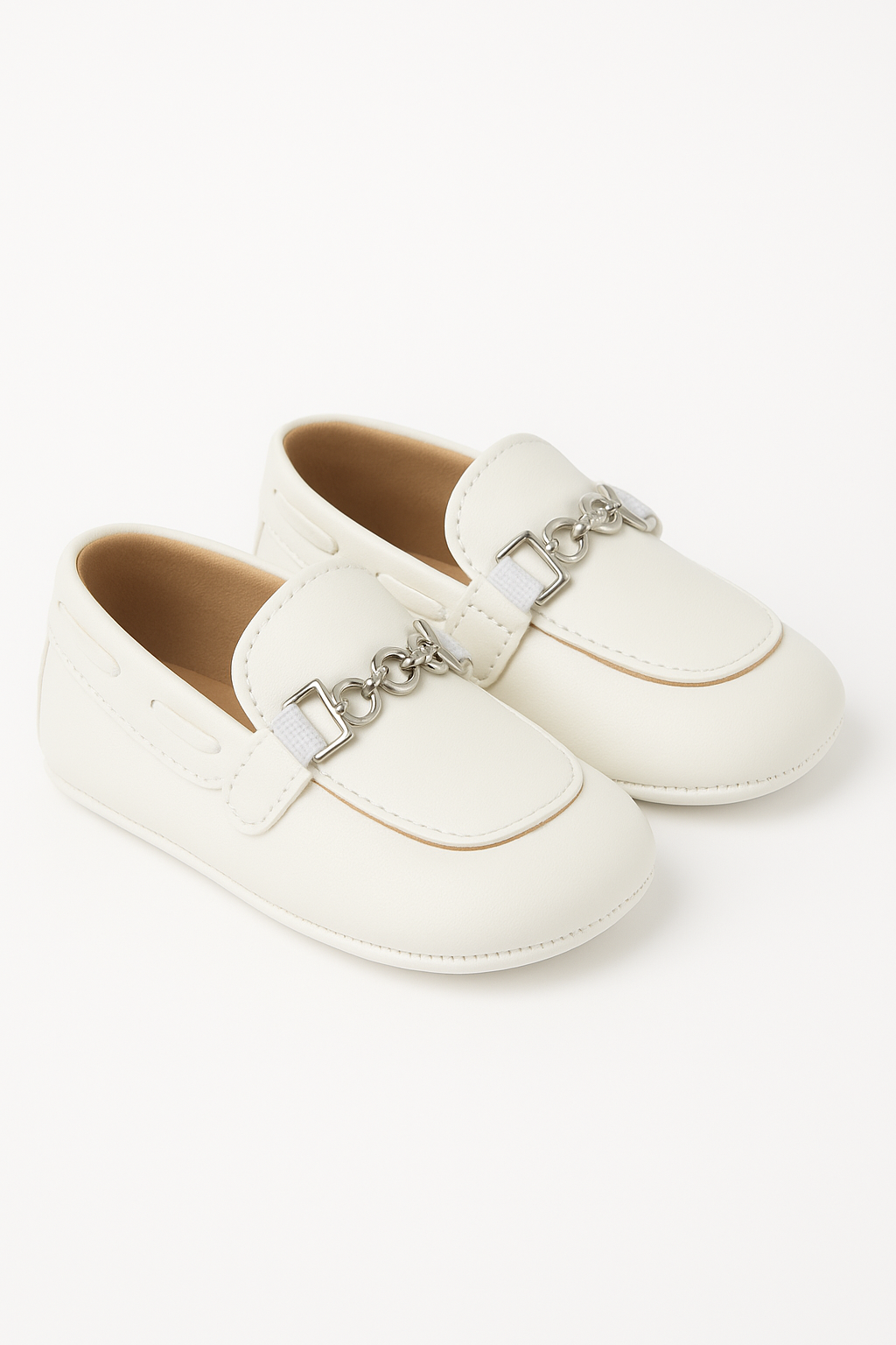 Baby Boys Pre-walker Loafer with Metal Charm - ALDOLFO - White Pair Side Picture