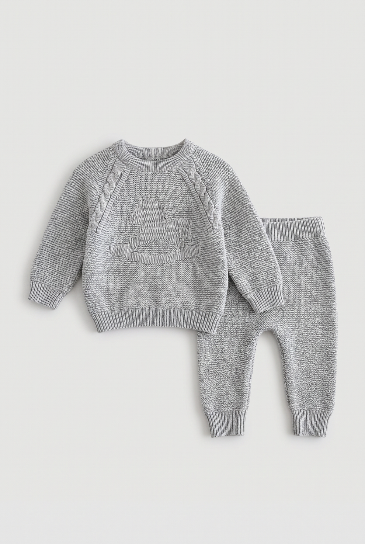 Ensemble 2 pièces pour bébé garçon, pull en maille à motif cheval à bascule et pantalon de jogging - 26010 Gris