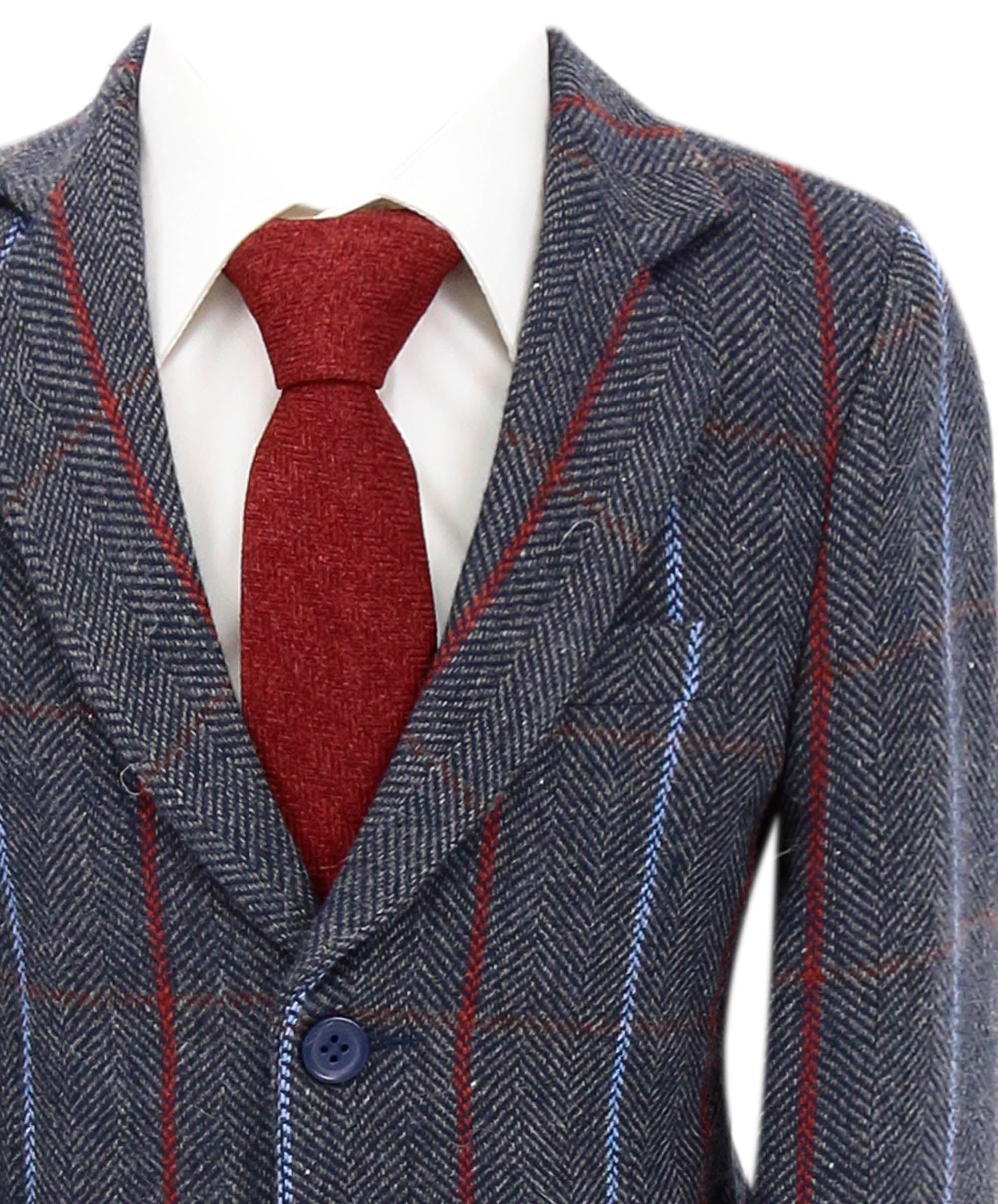 Baby Boys Tweed Herringbone Pinstripe Formal Blazer - Navy Blue Detail Picture