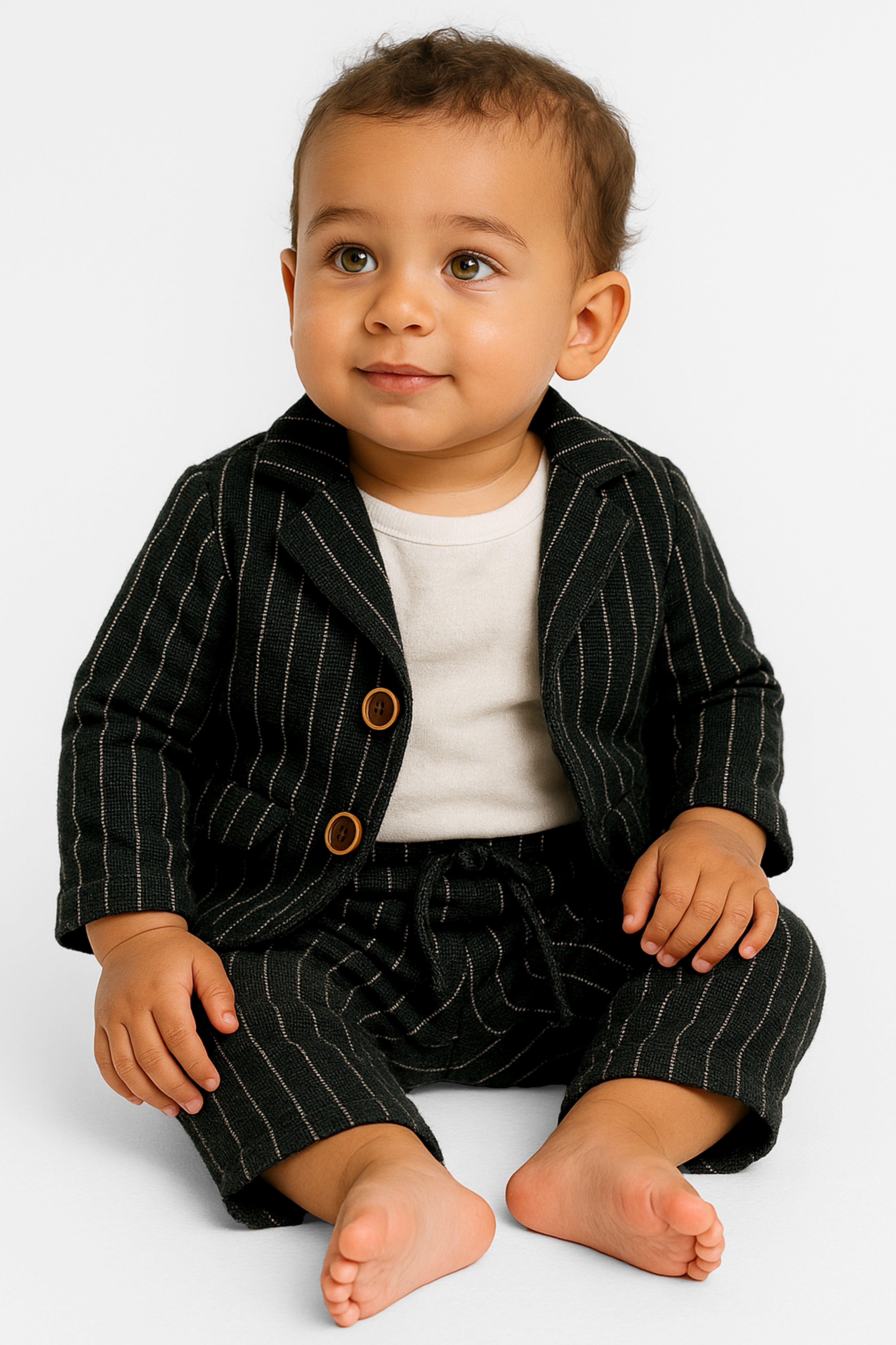 Baby Boys’ Cotton-Linen 3-Piece Pinstripe Suit - SALAS - Black