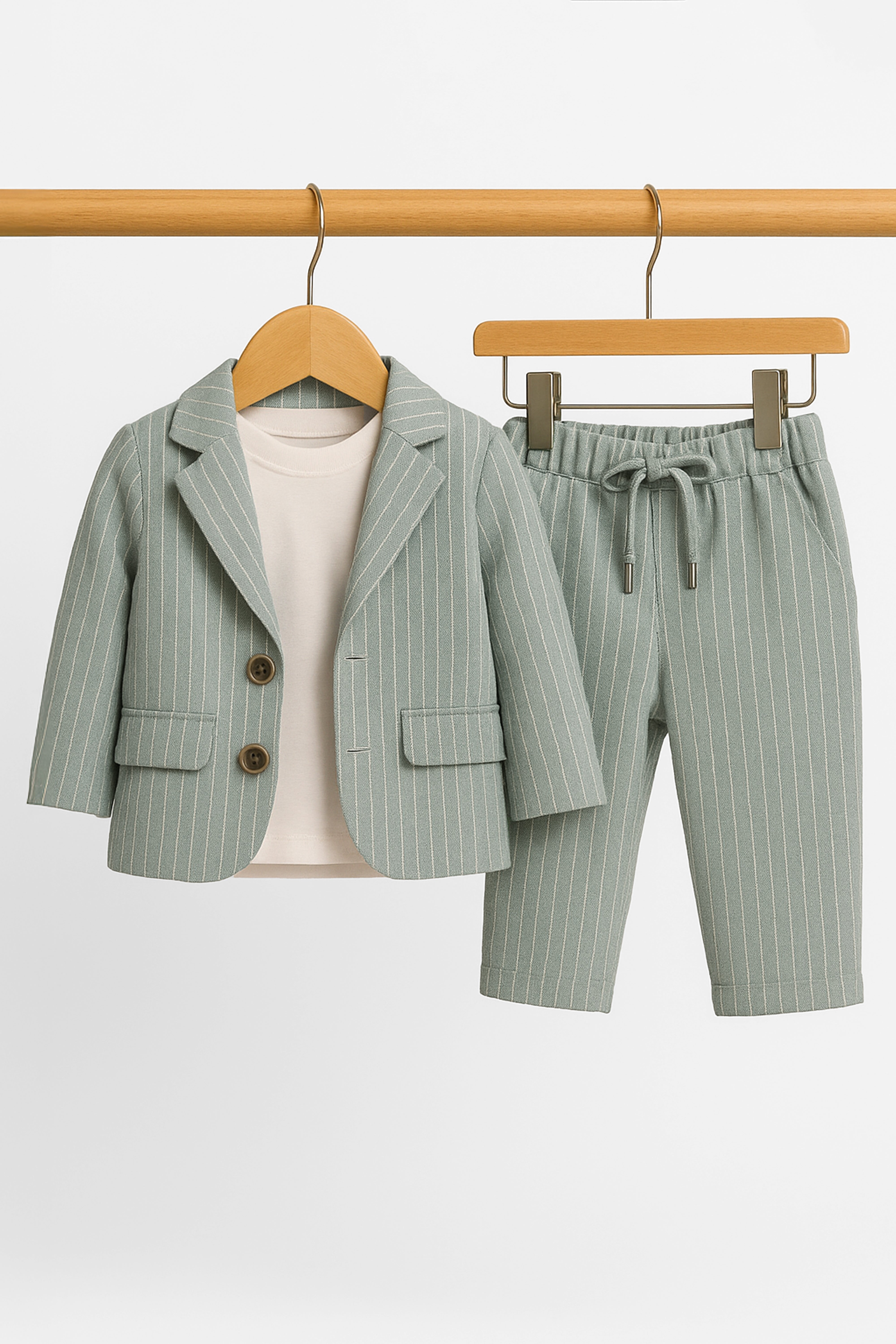 Baby Boys’ Cotton-Linen 3-Piece Pinstripe Suit - SALAS - Sage Green