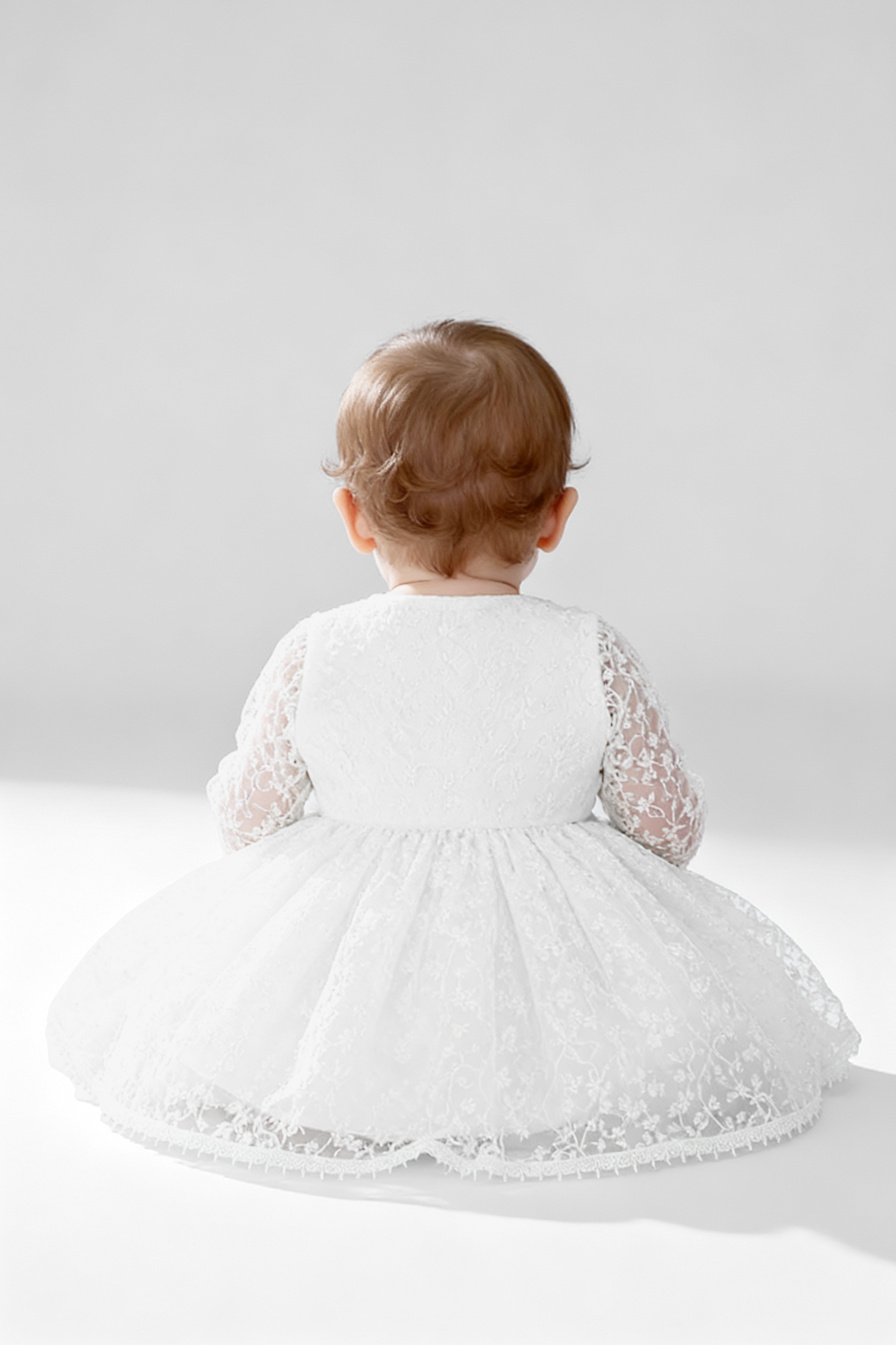 Baby Girl Dress with Lace Overlay Jacket - B1201 - White Modle Back Picture