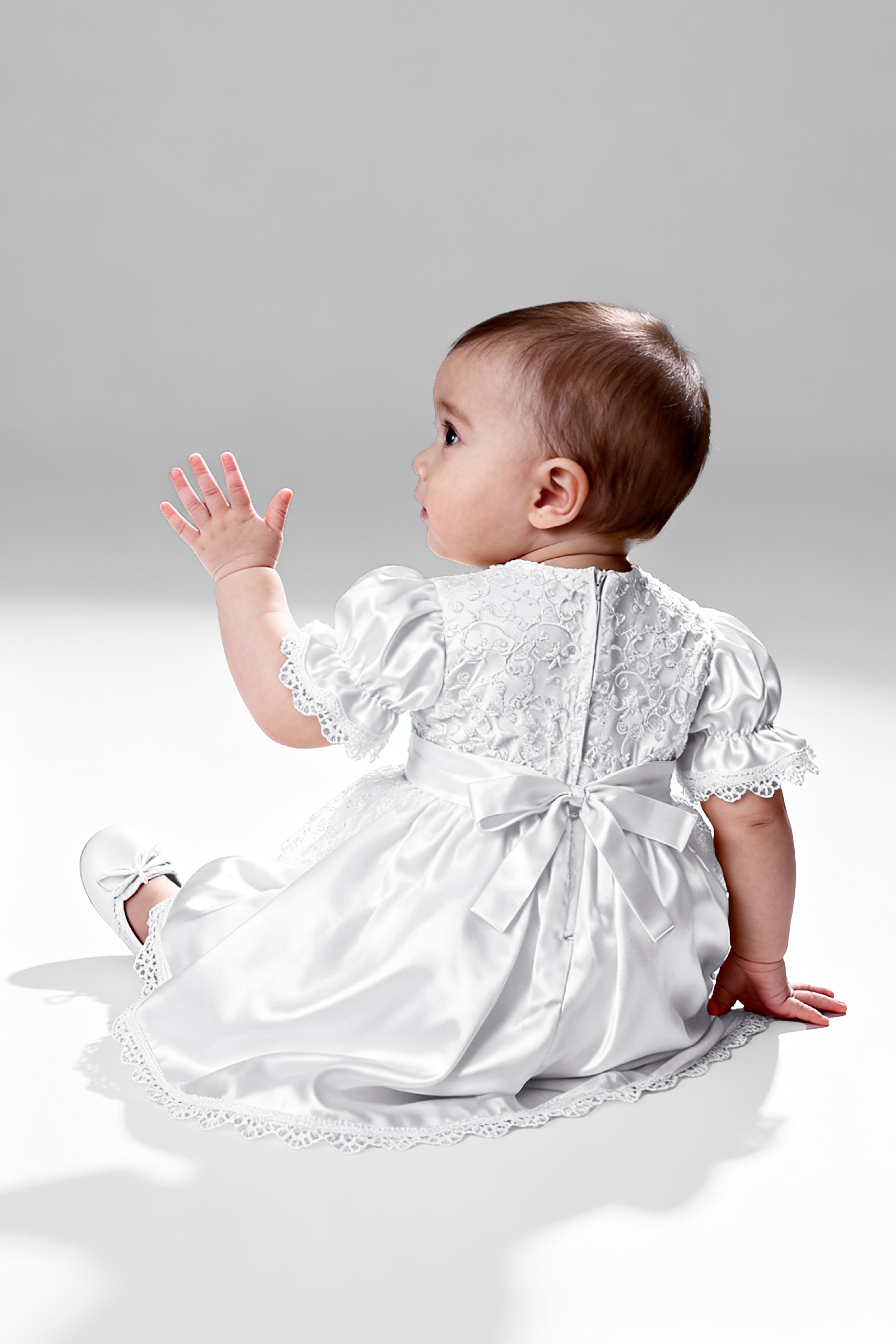 Baby Girls Floral Lace Tulle Dress Set – B1208 - White Back Picture