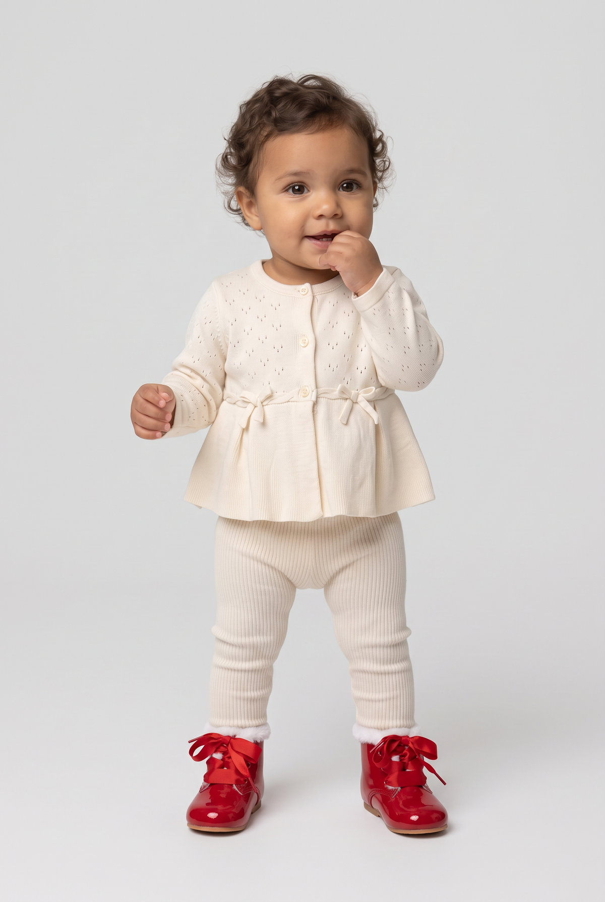 Baby Girls Fur Trim Lace Up Boots - Sevva Claudia Red Image