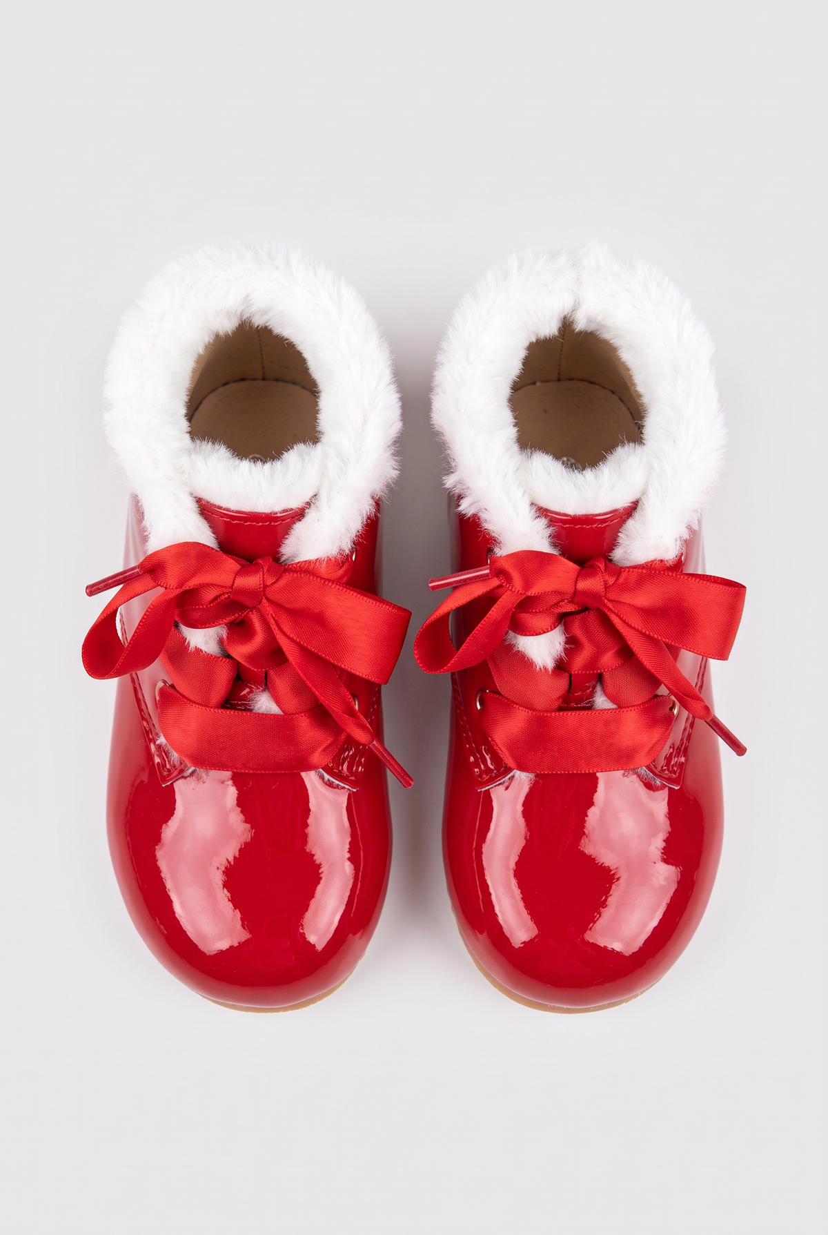 Baby Girls Fur Trim Lace Up Boots - Sevva Claudia Red Front Picture