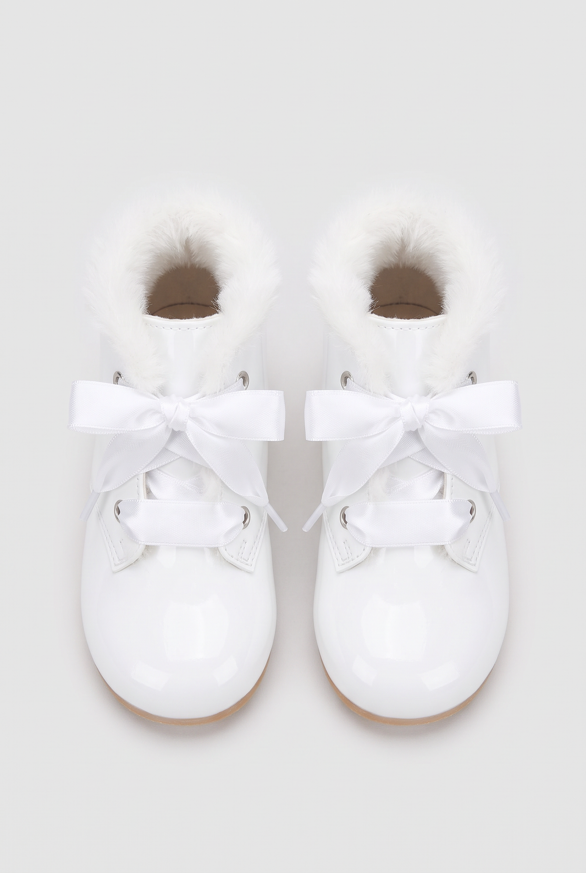 Baby Girls Fur Trim Lace Up Boots - Sevva Claudia White Front Picture