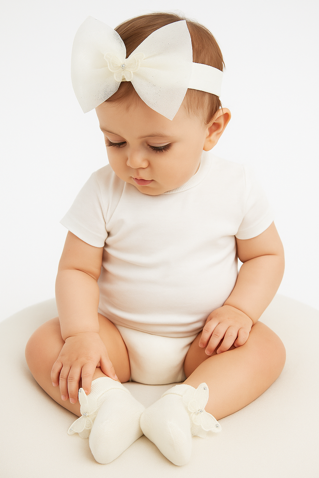 Baby Girls Headband and Sock Set - Ivory Modle Picture
