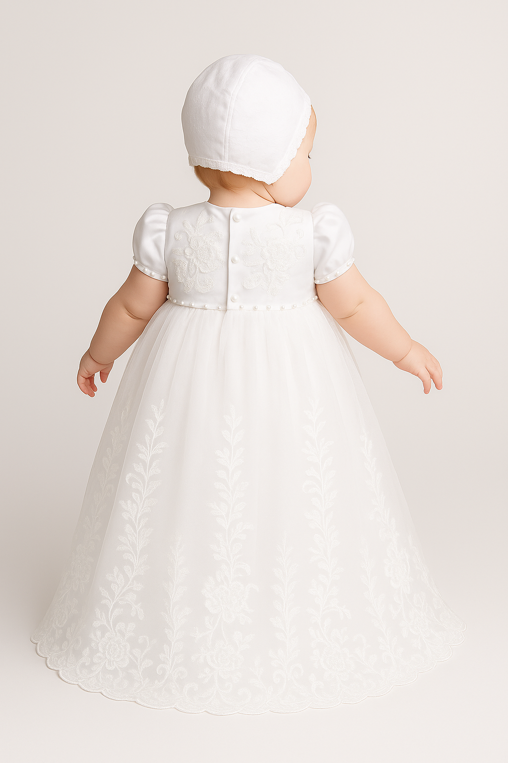 Baby Girls Heirloom Lace Christening Gown & Bonnet - ALEXA - White