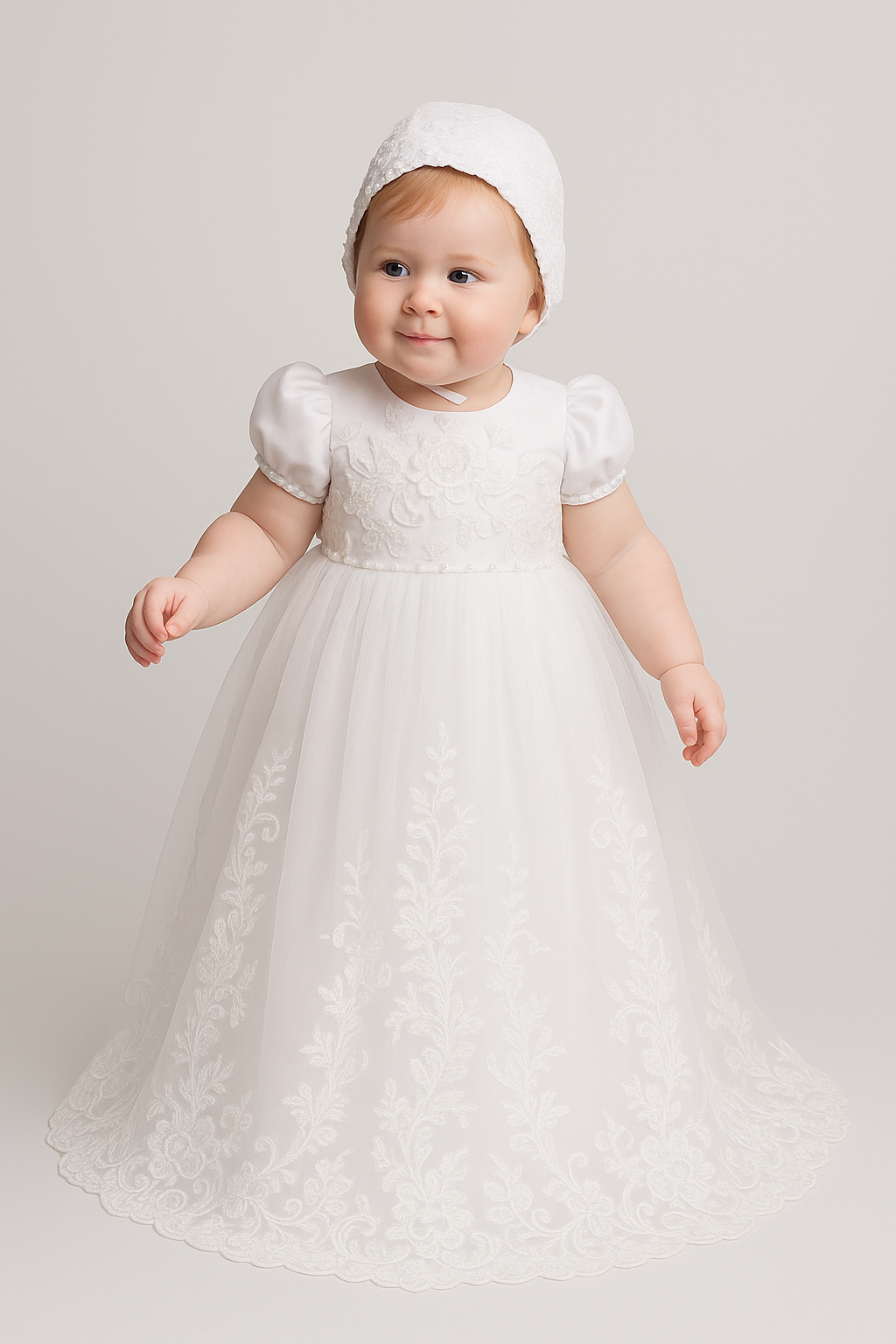 Baby Girls Heirloom Lace Christening Gown & Bonnet - ALEXA - White